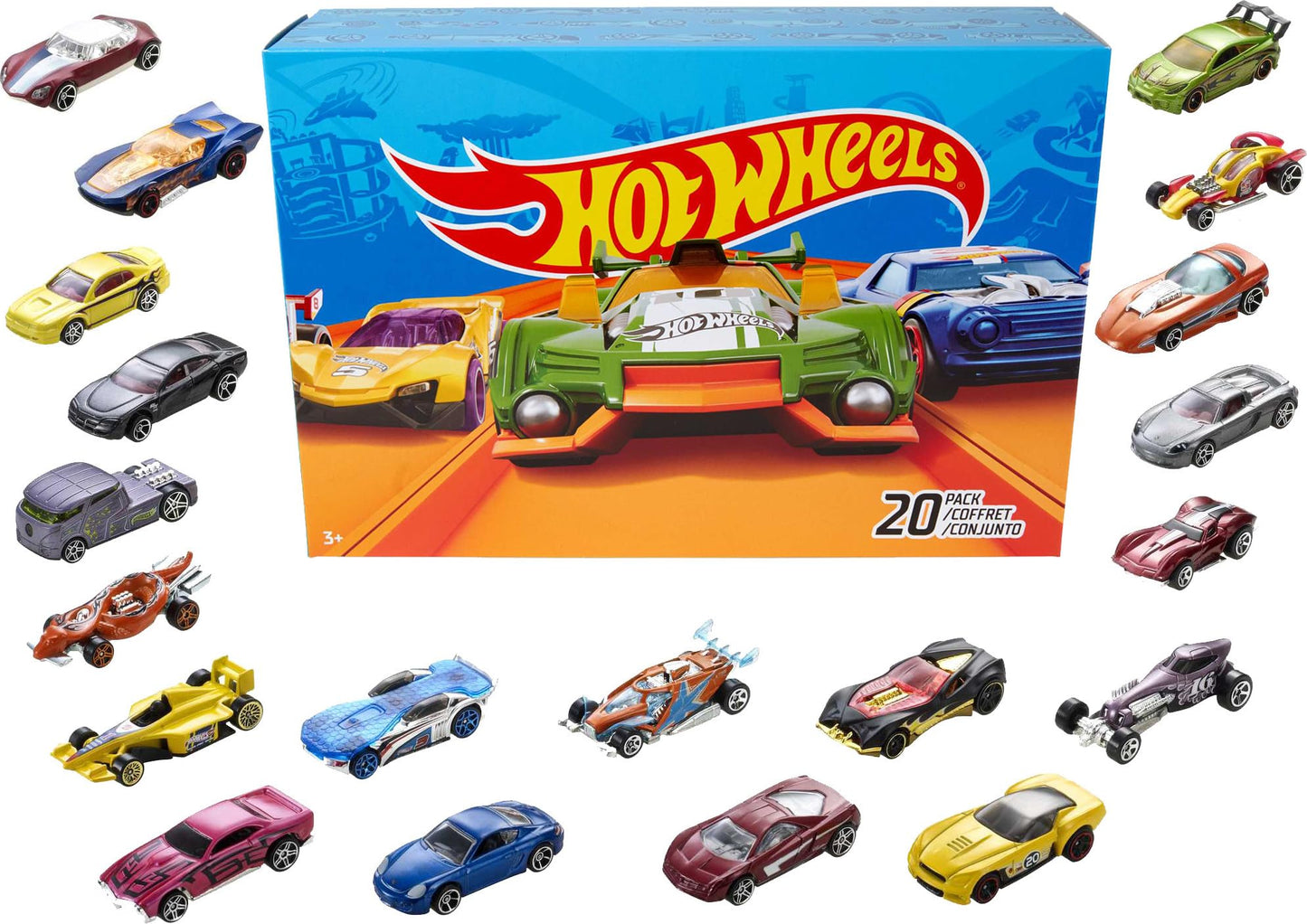 HotHot Wheels Toy Cars & Trucks 20-Pack, Set of 20 1:64 Scale Vehicles for Play or Display, Instant Collection (Styles May Vary)