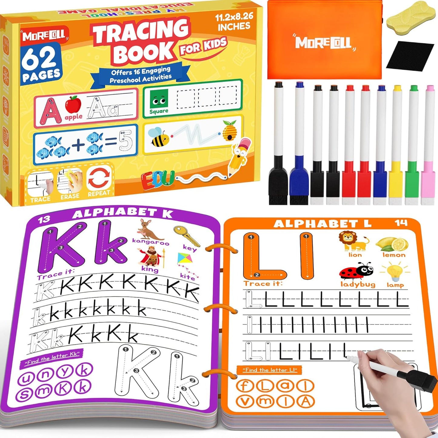 Hot Preschool Learning Activities Educational Workbook, 62 Reusable Pages Pre Kindergarten Workbooks, Number Letter Tracing Books for Kids, Autism Learning Materials, ABC Busy Book for Kids Ages 3-7
