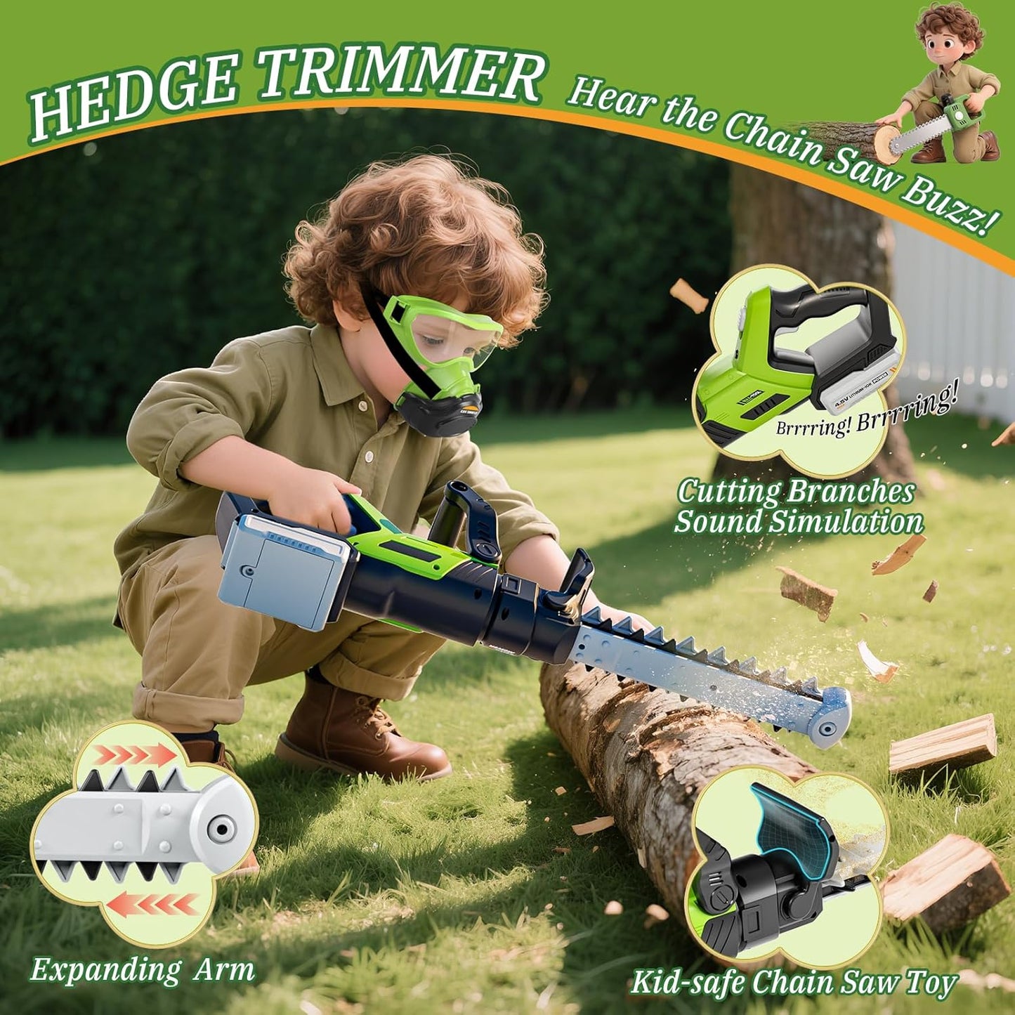 HotKids Tool Set, 3-IN-1 Toddler Power Garden Tools with Sounds & Lights, Volume+/-, Toy Weed Wacker, Leaf Blower&Hedge Trimmer, Outdoor Play Toy Tools, Christmas Birthday Gifts for Boy Toys 3 4 5 6 7 8+