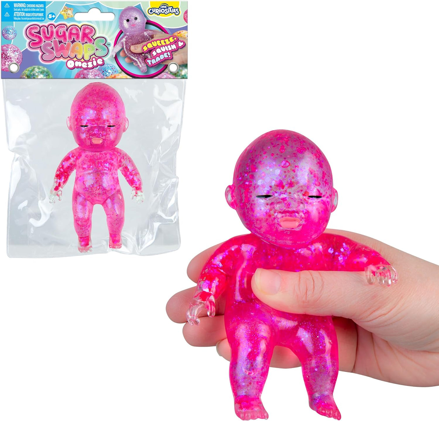 Hot ORB Sugar Swaps Jumbo Baby Squishies Pink and Purple 2 Pack - 2 Big, Sparkly Sugar Baby Squishy Toys to Stretch, Squeeze, Collect, Trade - Stress Relief, Sensory and Fidget Toys for Kids and Adults