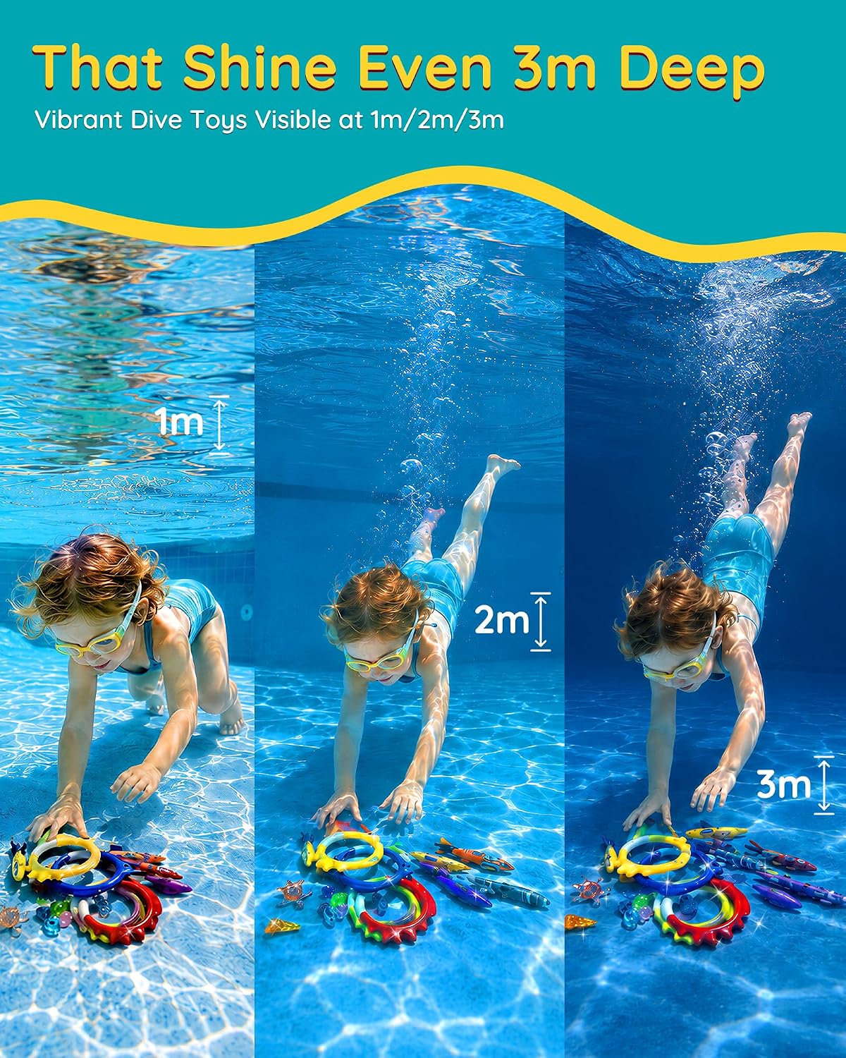 Hot20Pcs Summer Pool Diving Swimming Toys for Kids Ages 3-12, Fun Swim Games Sinking Set, Underwater Dive Gifts with Storage Bag Include Torpedo Gems Shark Rings Sea Animals for Boys Girls