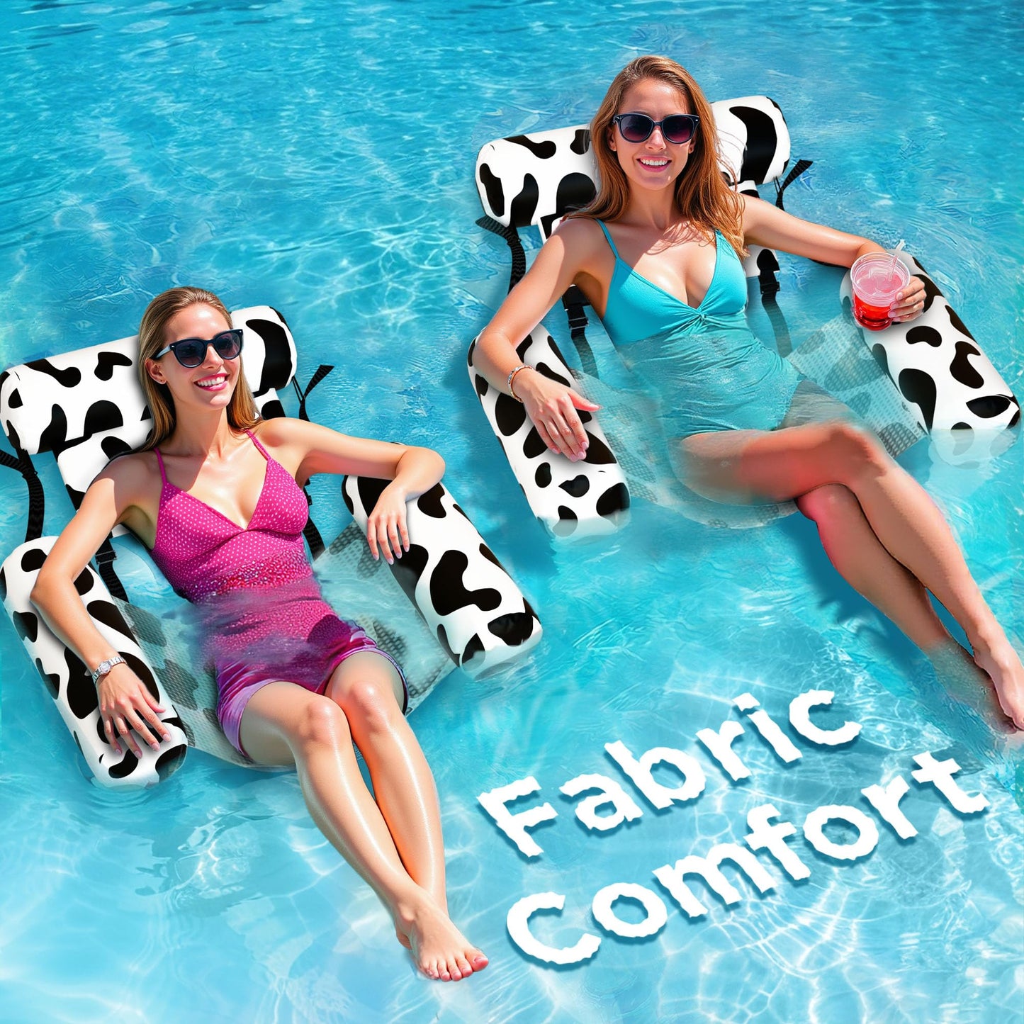 Hot Funscape Pool Floats Chairs Adult, 2pcs Kids Inflatable Pool Lounges-Stripe | Swimming Pool Fabric Floating Hammock Seat, Heavy Duty Blow Pool Noodle Lake Raft Floaties, Fun Summer Beach Water Party Game