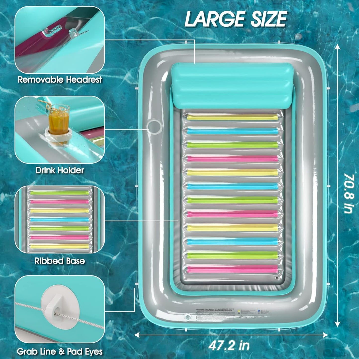 HotInflatable Tanning Pool Lounger Float - Jasonwell 4 in 1 Sun Tan Tub Sunbathing Pool Lounge Raft Floatie Toys Water Filled Tanning Bed Mat Pad for Adult Blow Up Kiddie Pools Kids Ball Pit (MG,L)