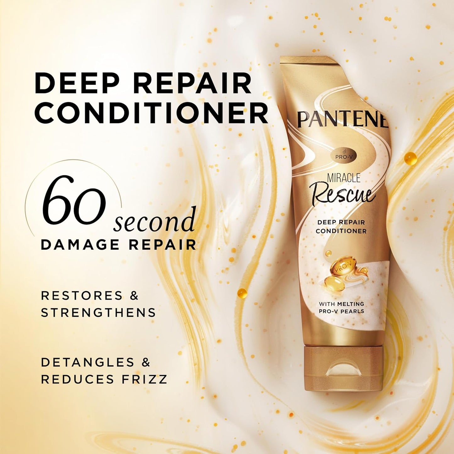 HotPantene Miracle Rescue Deep Conditioner with Melting Pro-V Pearls - For Dry, Damaged, or Color-Treated Hair - Intense Moisture & Repair - 8.0 Oz