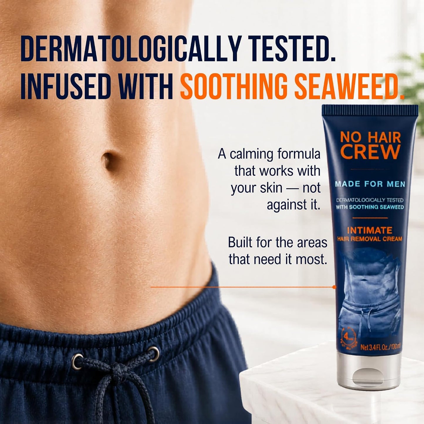 HotNo Hair Crew Intimate/Private At Home Hair Removal Cream for Men - Painless, Flawless, Soothing Depilatory for Unwanted Coarse Male Body Hair, 100ml