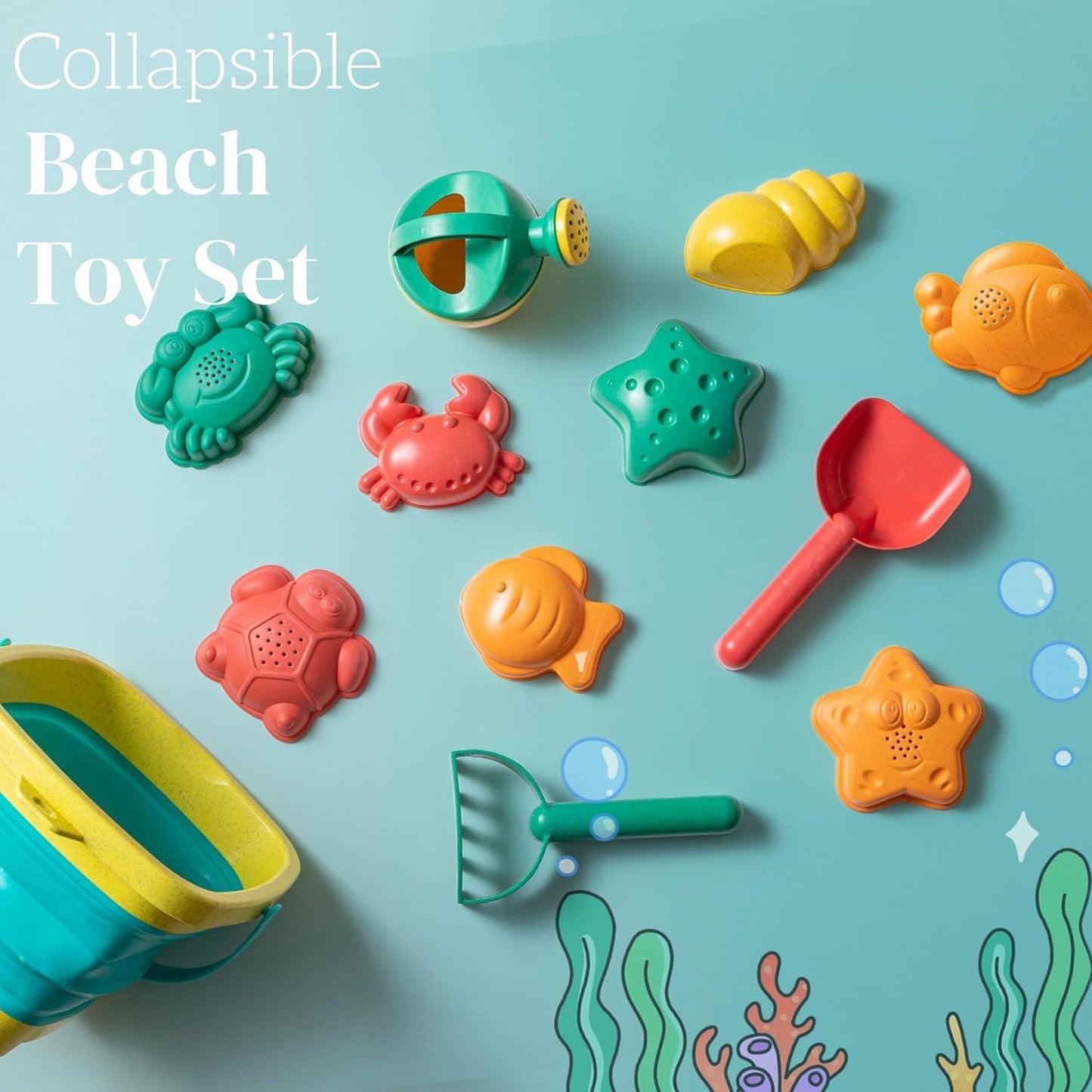 Hot Sawaruita Beach Toys for Kids - Sand Toys Set Includes Collapsible Sand Bucket Shovel and Sand Rake Toy for Beach 12 PCS, Sandbox Toys Sandcastle Building Kit (A)