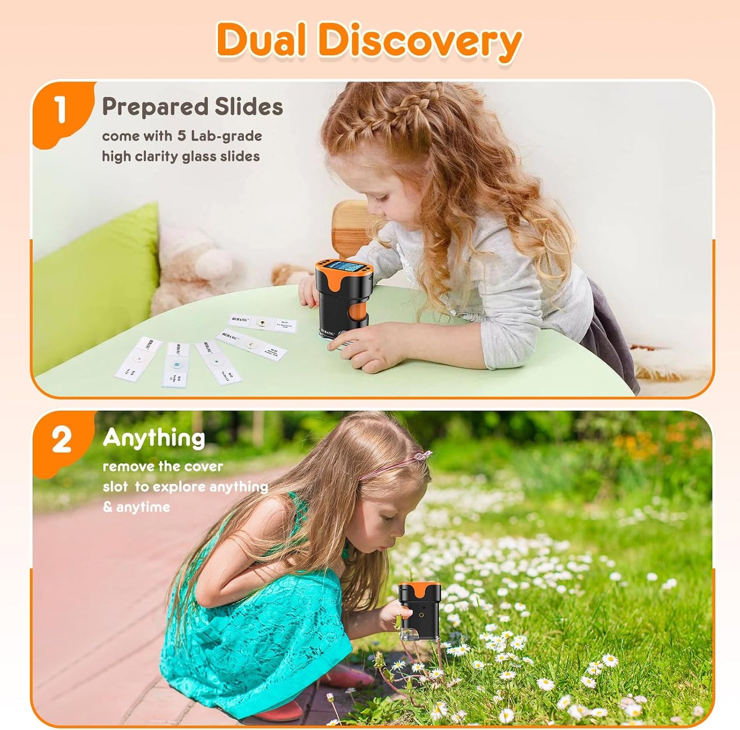 Hot1000X Handheld Microscope for Kids 4K 2.0" Screen Rechargeable Mini Pocket Digital Microscopes w/Slides Kit Portable Edu Gift Age 4-6 8-12 Children Students