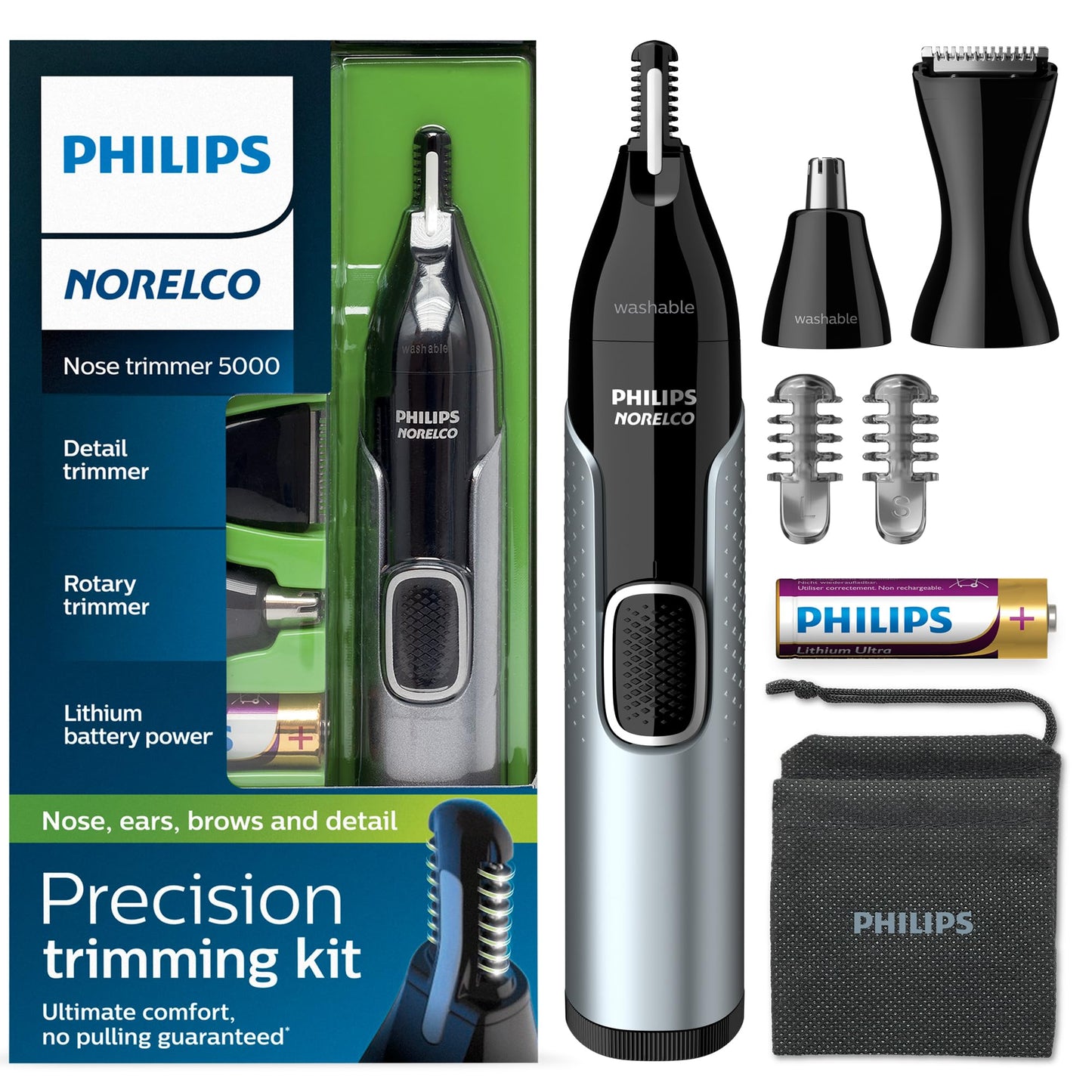 HotNorelco Philips Nose Trimmer 5000 for Nose, Ears, Eyebrows Trimming Kit, NT5600/62