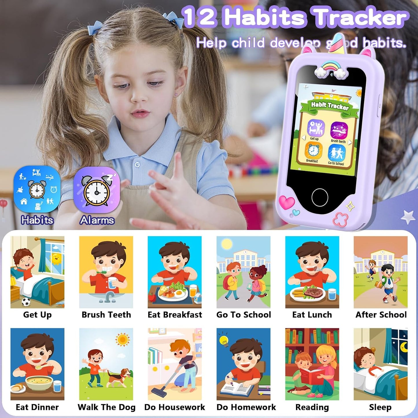 Hot Kids Smart Phone for Girls, Christmas Birthday Gifts for Girls Age 3-10 Kids Toys Cell Phone, 2.8" Touchscreen Toddler Learning Play Toy Phone with Dual Camera, Game, Music Player, 8GB Card Purple