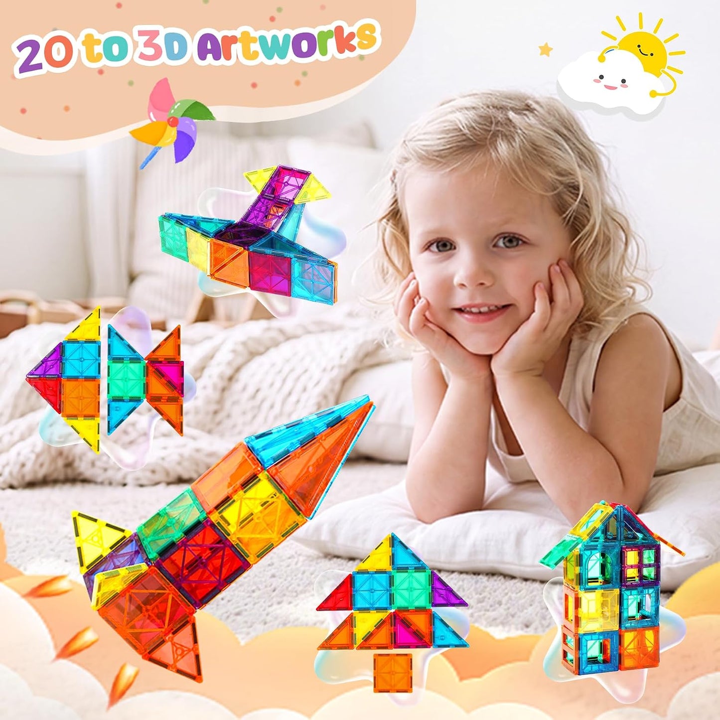 HotFNJO Magnetic Tiles, 110PCS Magnet Building Set, Magnetic Building Blocks, Construction STEM Learning and Playing Toys for Kids, Montessori Toy for Preschool Boys Girls