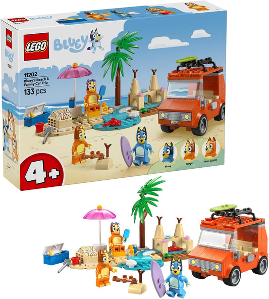 Hot LEGO Bluey: Bluey’s Beach & Family Car Trip - Toddler Learning Toy for Kids 4+ - Includes Bluey, Bingo, and Mum Minifigures - Birthday Gift for Boys and Girls, Ages 4+ - 11202