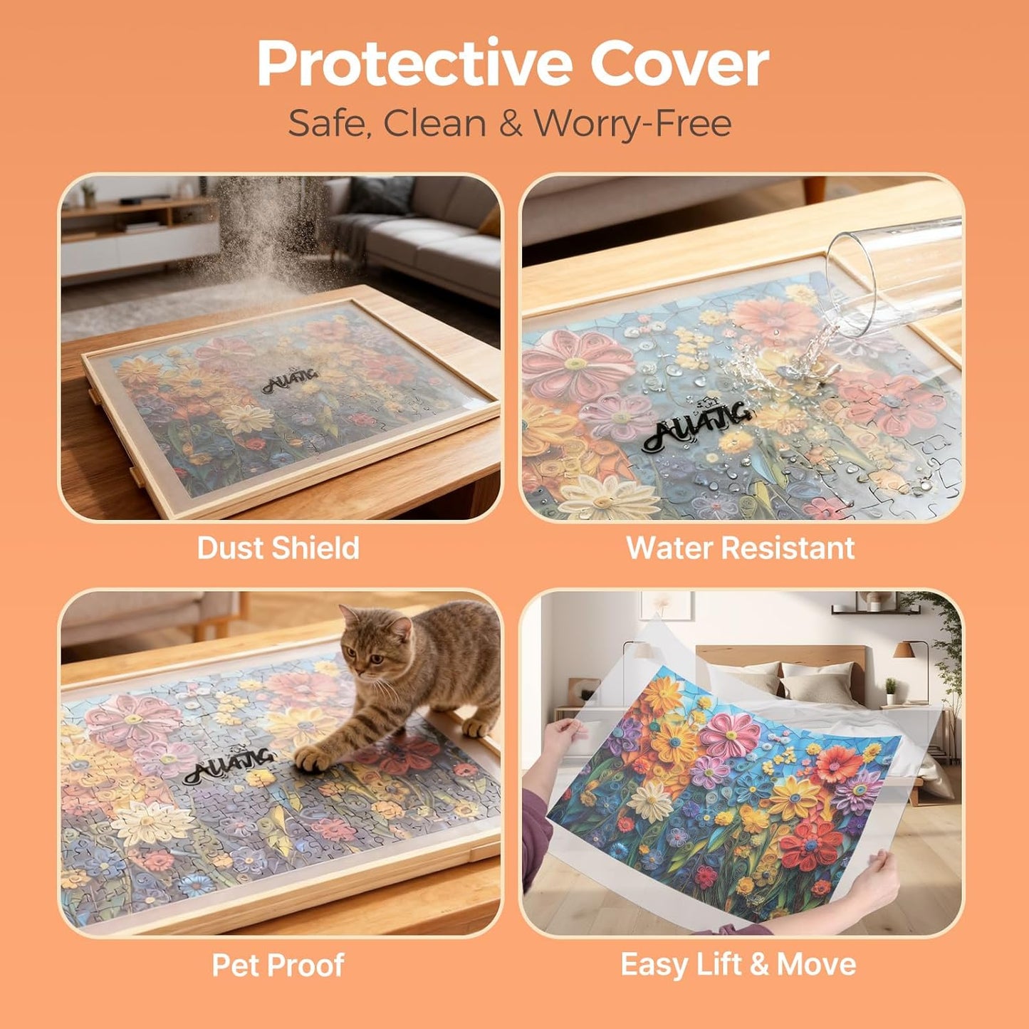 HotALL4JIG 1500 Piece Rotating Puzzle Board with 4 Drawer 24.92"x33.58"Portable Wooden Jigsaw Puzzle Table for Adults,Lazy Susan Spinning Puzzle Boards Birthday Gift for mom,Surface for Lego Building