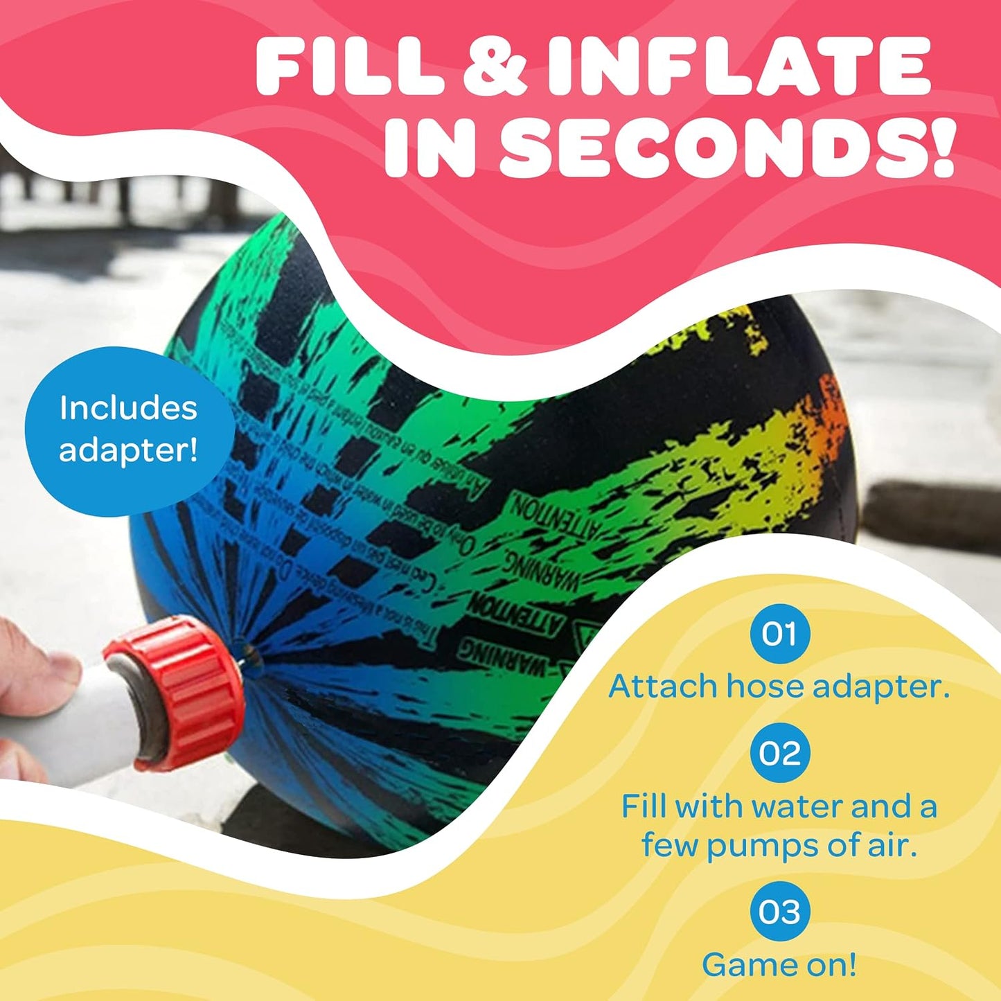 HotWatermelon Ball JR Durable Fillable Pool Toy for Underwater Games - Football, Basketball & Rugby - Perfect for Water Parties - Fun for Adults & Kids Alike - Ages 6+, 6.5" Multicolor