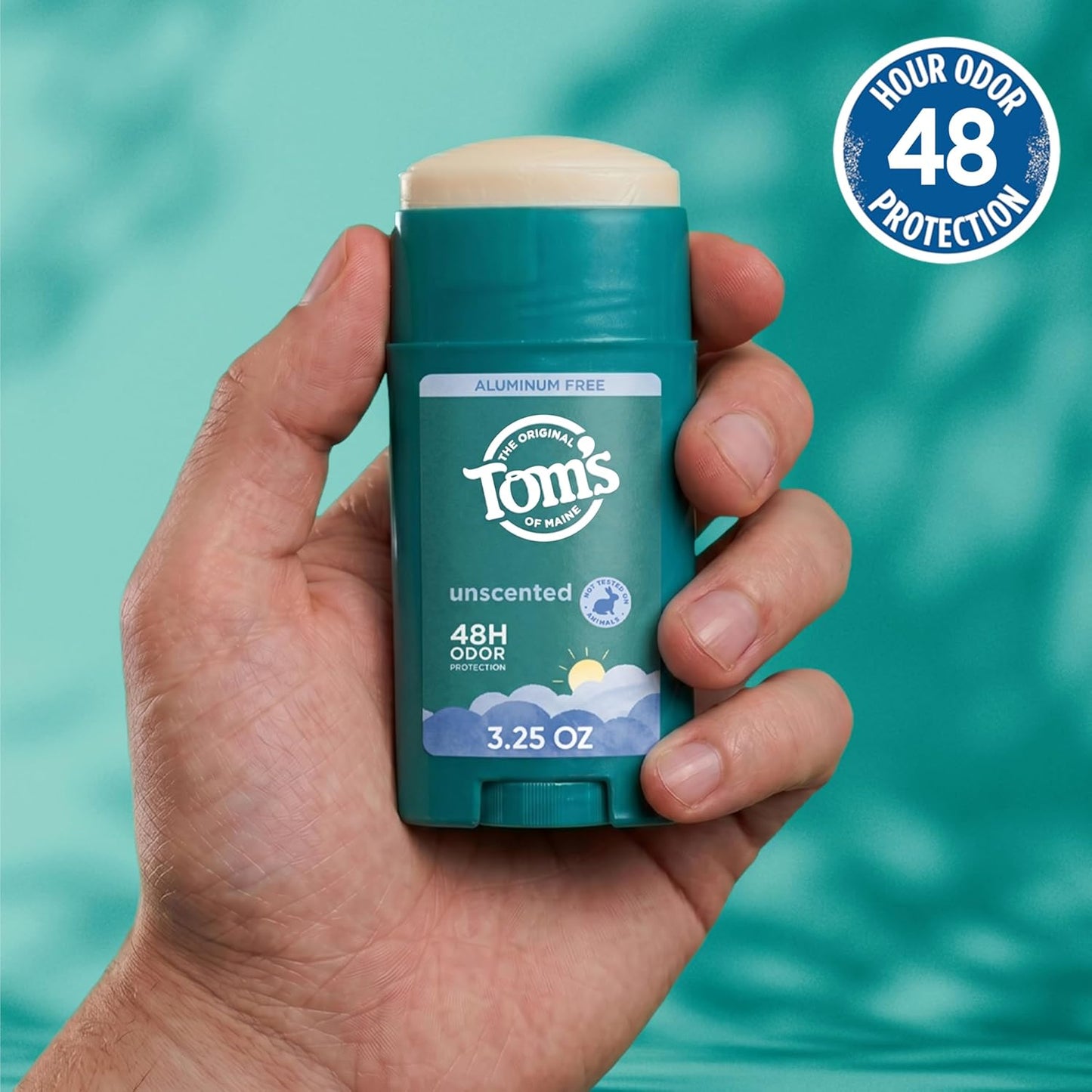 HotTom’s of Maine Unscented Natural Deodorant, Aluminum Free, Clear Application, Odor & Wetness Protection, Naturally Derived Ingredients, 3.25 oz (2 Pack)