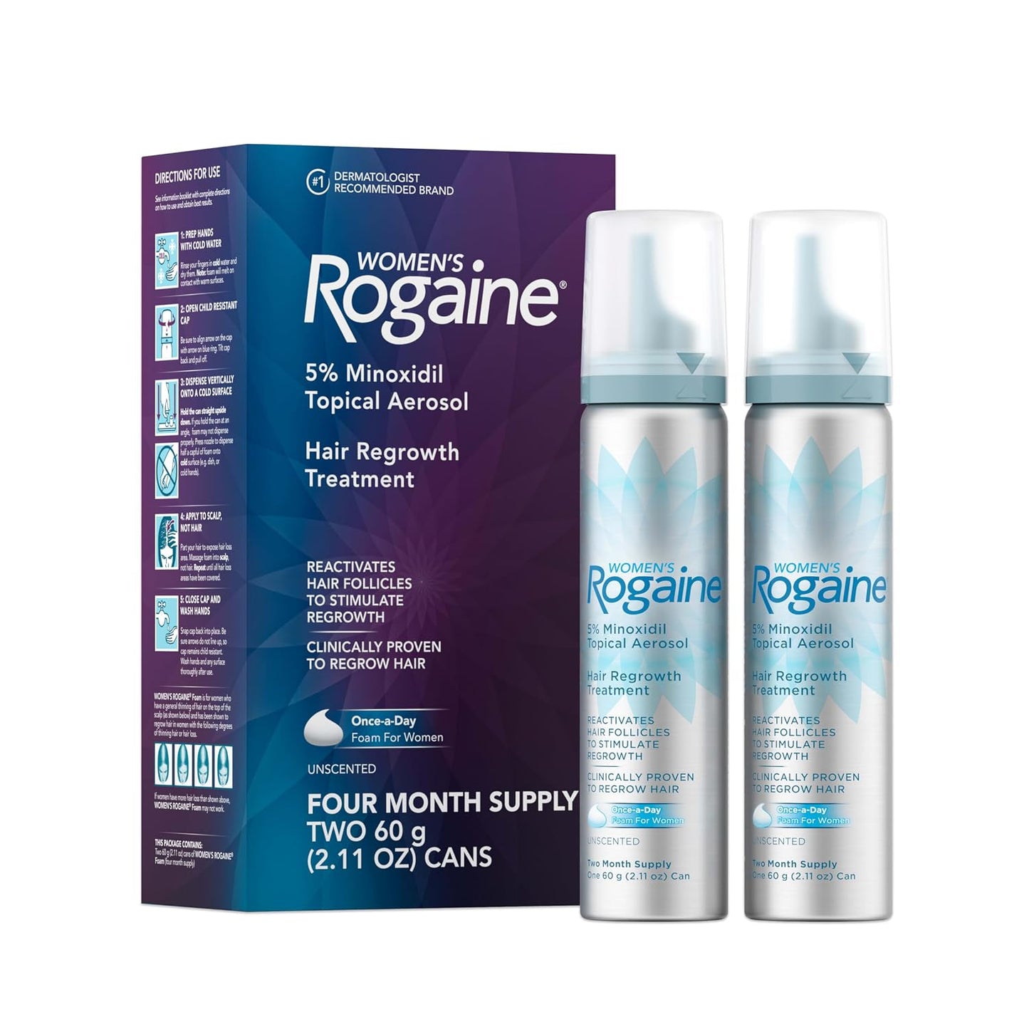 HotWomen's Rogaine Hair Growth Foam, 5% Topical Minoxidil, 4 Mo, 2x 2.11 Oz