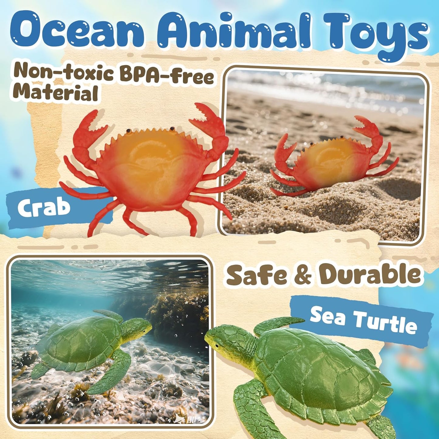 Hot Ocean Sea Life Toy Figures Set for Kids, 12 PCS Realistic Marine Animals with Shark, Dolphin, Sea Turtle, Penguin, Seal, Clownfish, Crab, Ocean Animal Figure Toys for Boys Girls Toddlers