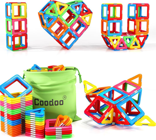 HotCoodoo Upgraded Magnetic Blocks Tough Tiles STEM Toys for 3+ Year Old Boys and Girls Learning by Playing Games for Toddlers Kids, Compatible with Major Brands Building Blocks - Starter Set