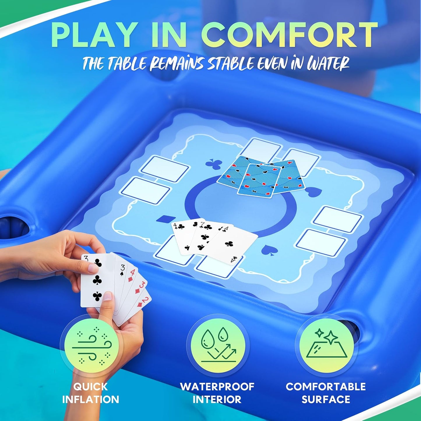 Hot DIMROM Floating Table for Pool with Cup Holders – Adult Pool Games with Waterproof Cards – Pool Float Games – Perfect for Party, Snacks, Drinks, Hot Tub & Summer Fun