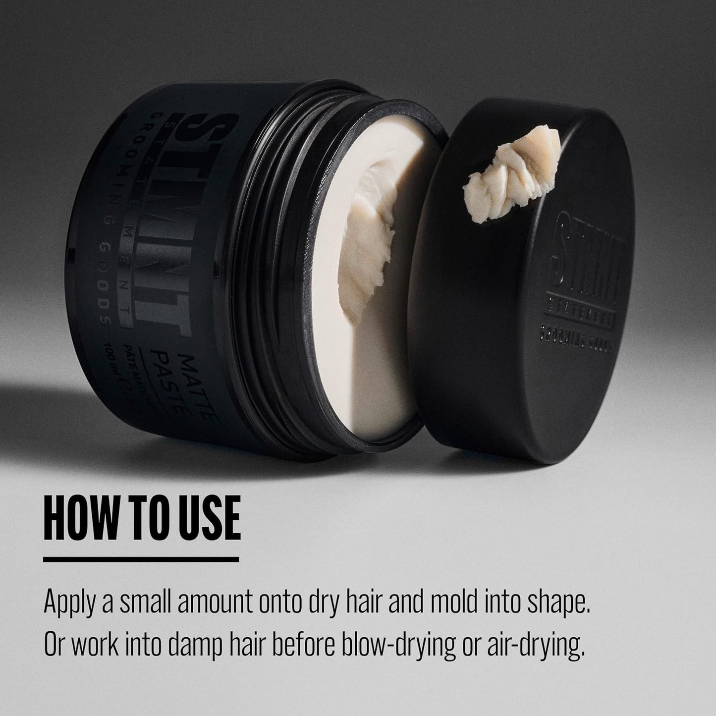 HotSTMNT Grooming Goods Matte Paste 3.38 oz | All Day Strong Hold & High Volume | Hair Clay Paste For Men | Non-Greasy Formula | Texture Paste for Hair | Ideal for Dry & Damp Hair | Mens Hair Styling