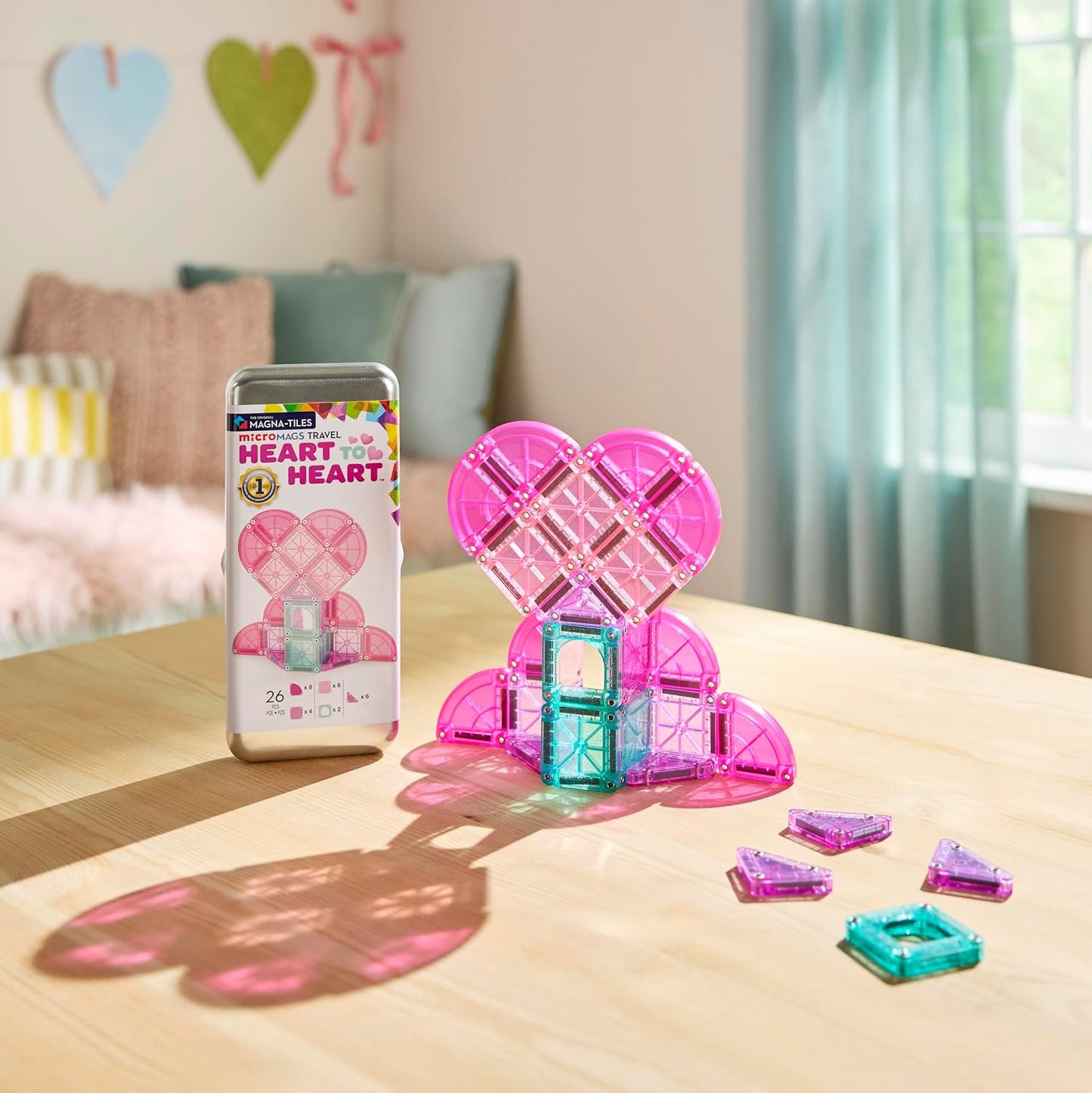 Hot MAGNA-TILES microMAGS 26-Piece Heart to Heart Travel Set, The Original Magnetic Building Brand