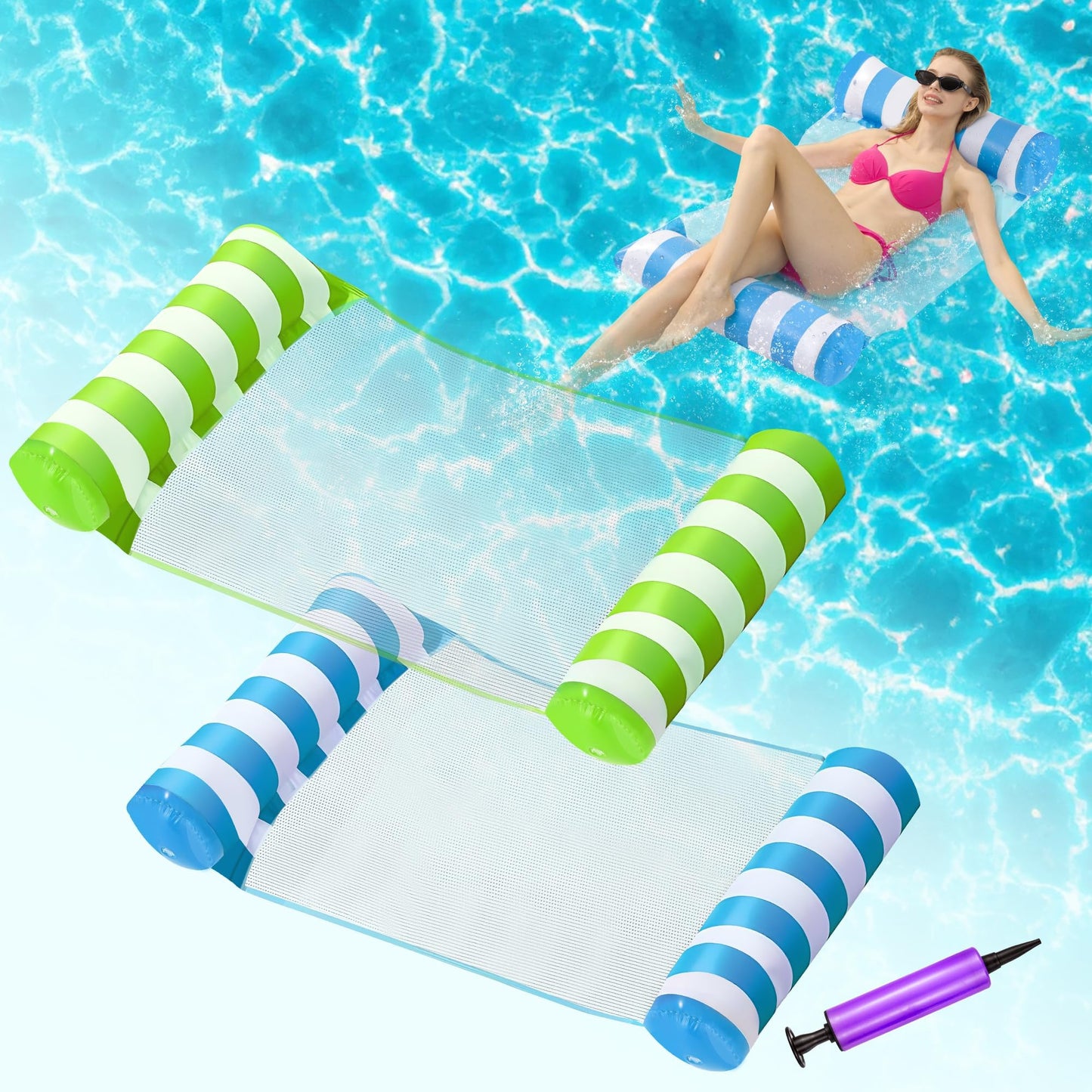 Hot4 Pack Inflatable Pool Floats, OKSUWATER 4-in-1 Water Hammock, Pool Floats Adult Size for Swimming Pool Party Summer Lake Water Fun