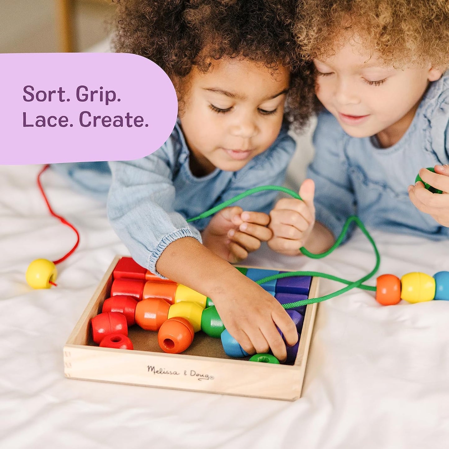 HotMelissa & Doug Primary Lacing Beads - Educational Toy with 30 Wooden Beads and 2 Laces for Toddlers, Fine Motor Skills Lacing Toys for Toddlers and Kids Ages 3+