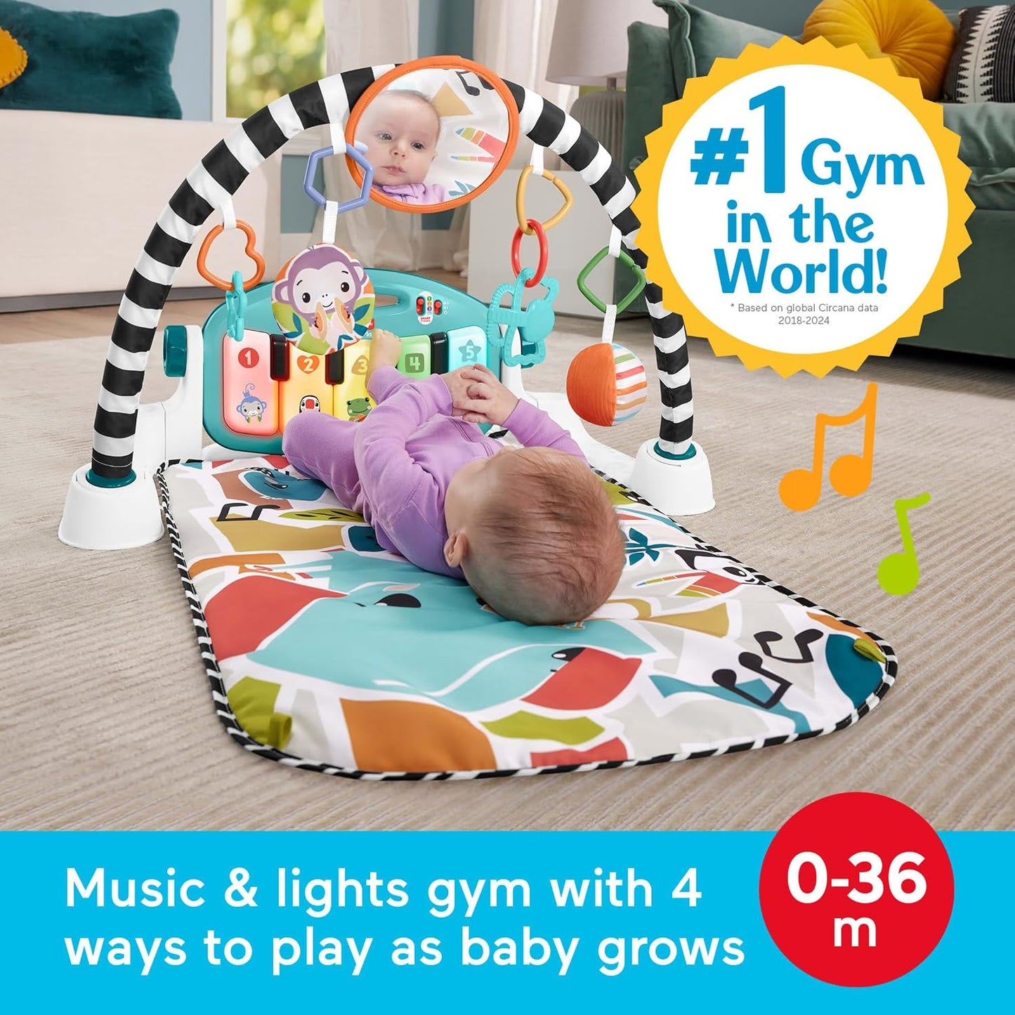 HotFisher-Price Baby Playmat Glow and Grow Kick & Play Piano Gym, Blue Musical Learning Toy with Developmental Activities for Newborns 0+ Months