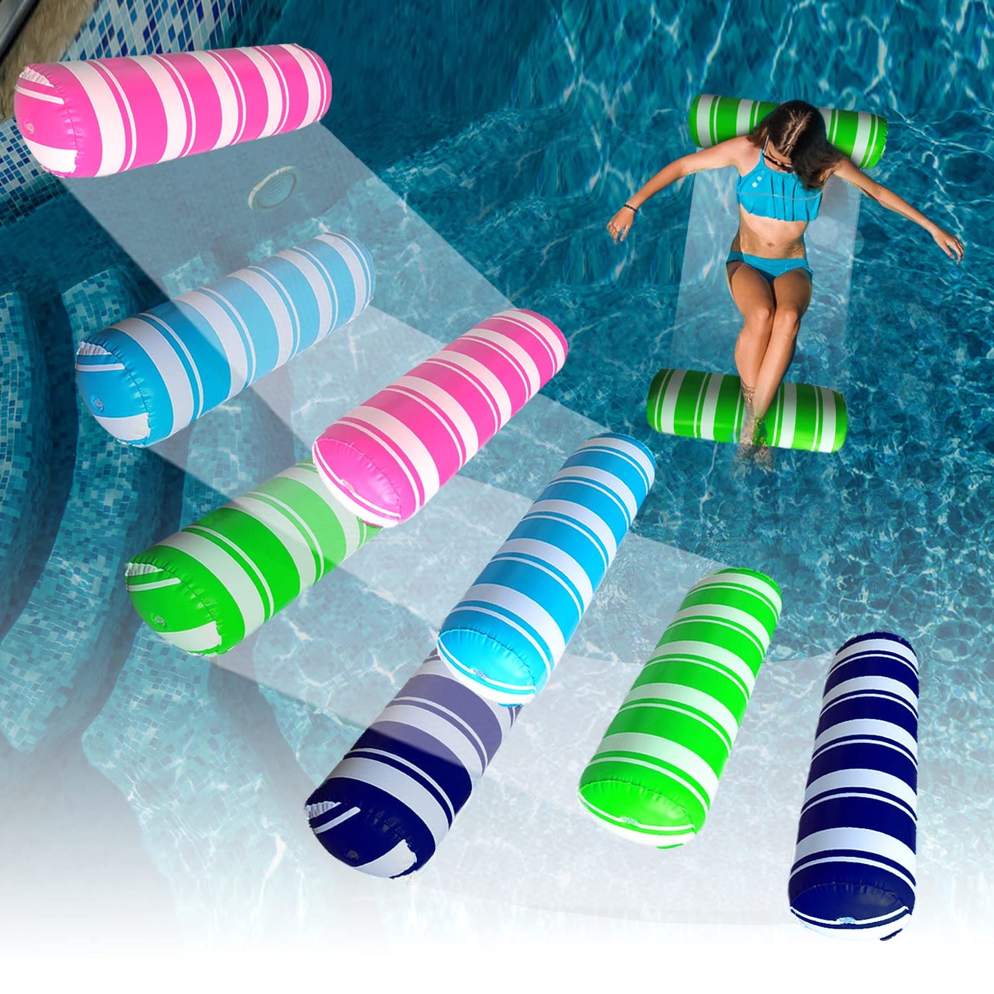 HotInflatable Pool Floats Adult Size Water Hammock,Pool Rafts Lounge Chairs Floating,4-in-1 Multi-Purpose Pool Floaties Toys,Floats for Swimming Pool,for Adults Vacation Fun and Rest