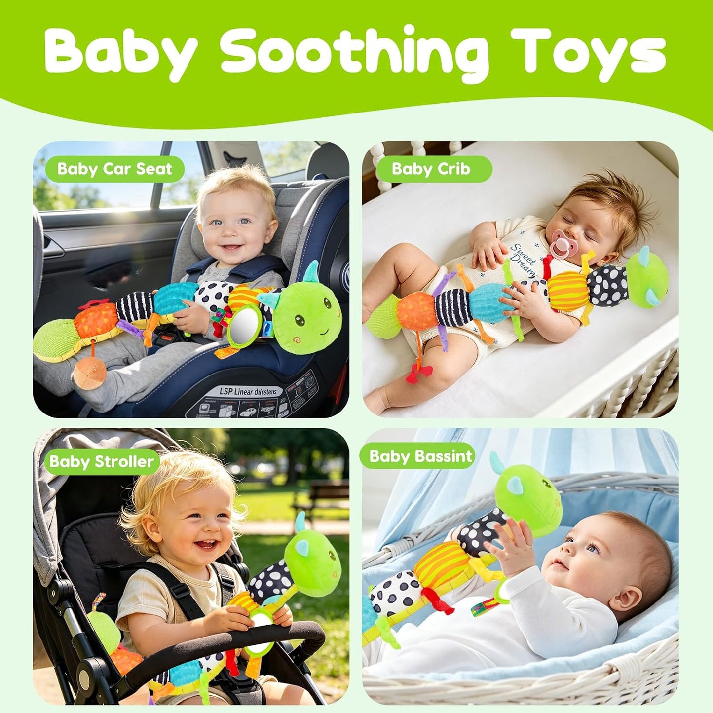 HotTopsochir Baby Sensory Toys 0-6 Months Music Animal Stuffed Plush Caterpillar Toy for Infant 0-3-6-12 Month Old Tummy Time with Mirror Crinkle Rattle Toys for Newborn Boys Girls Shower Birthday Gifts