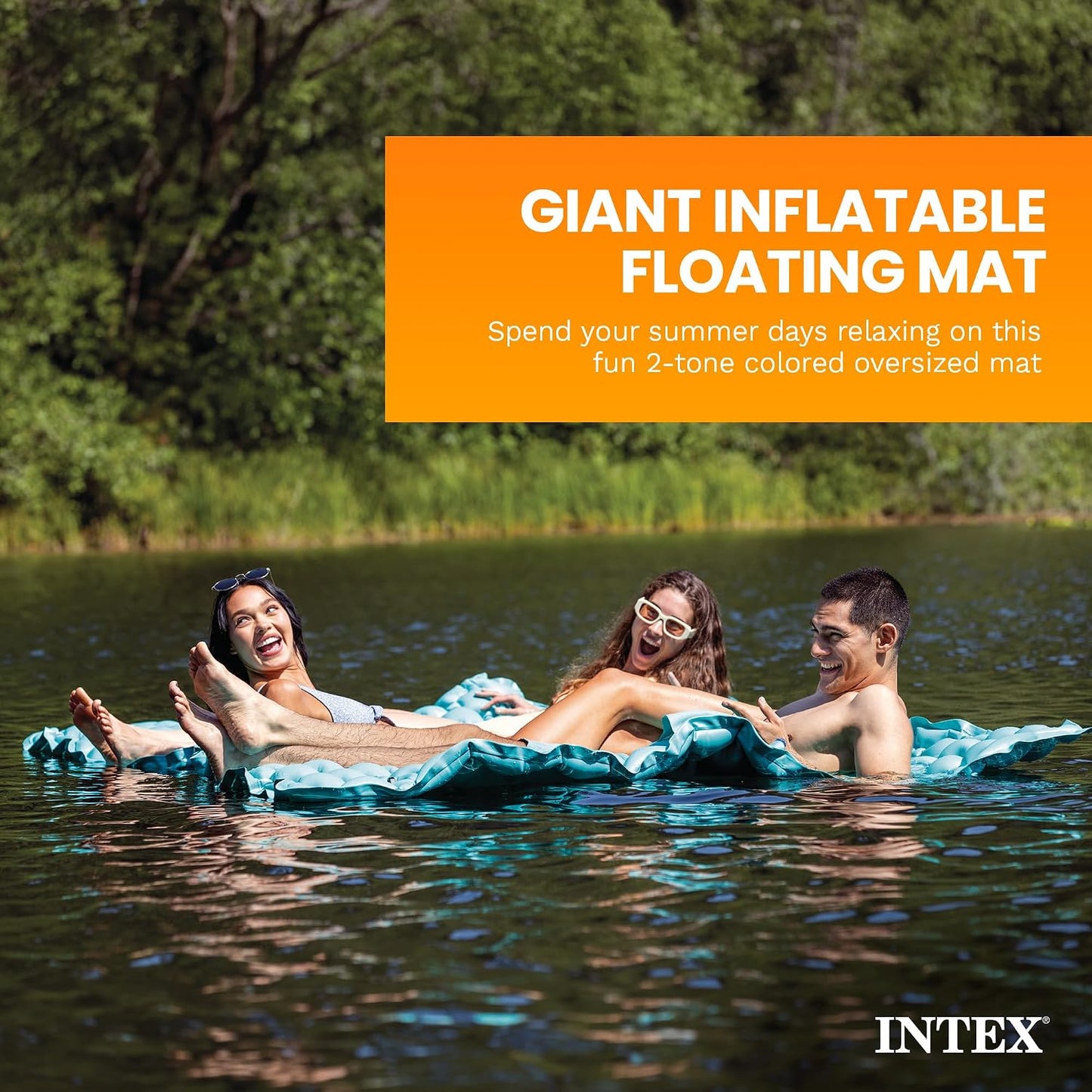 Hot Intex 56841EP Giant Inflatable Floating Water Mat Relaxing Platform Pad for Pools and Lakes with 4 Connect 'n Float Connectors, Teal