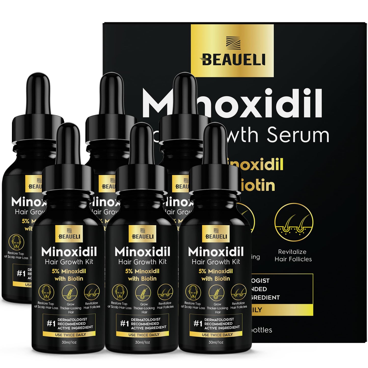 Hotbeaueli 5% Minoxidil for Men & Women Hair Growth, Beard Growth, Hair Loss Treatment, Unisex Adult 1oz