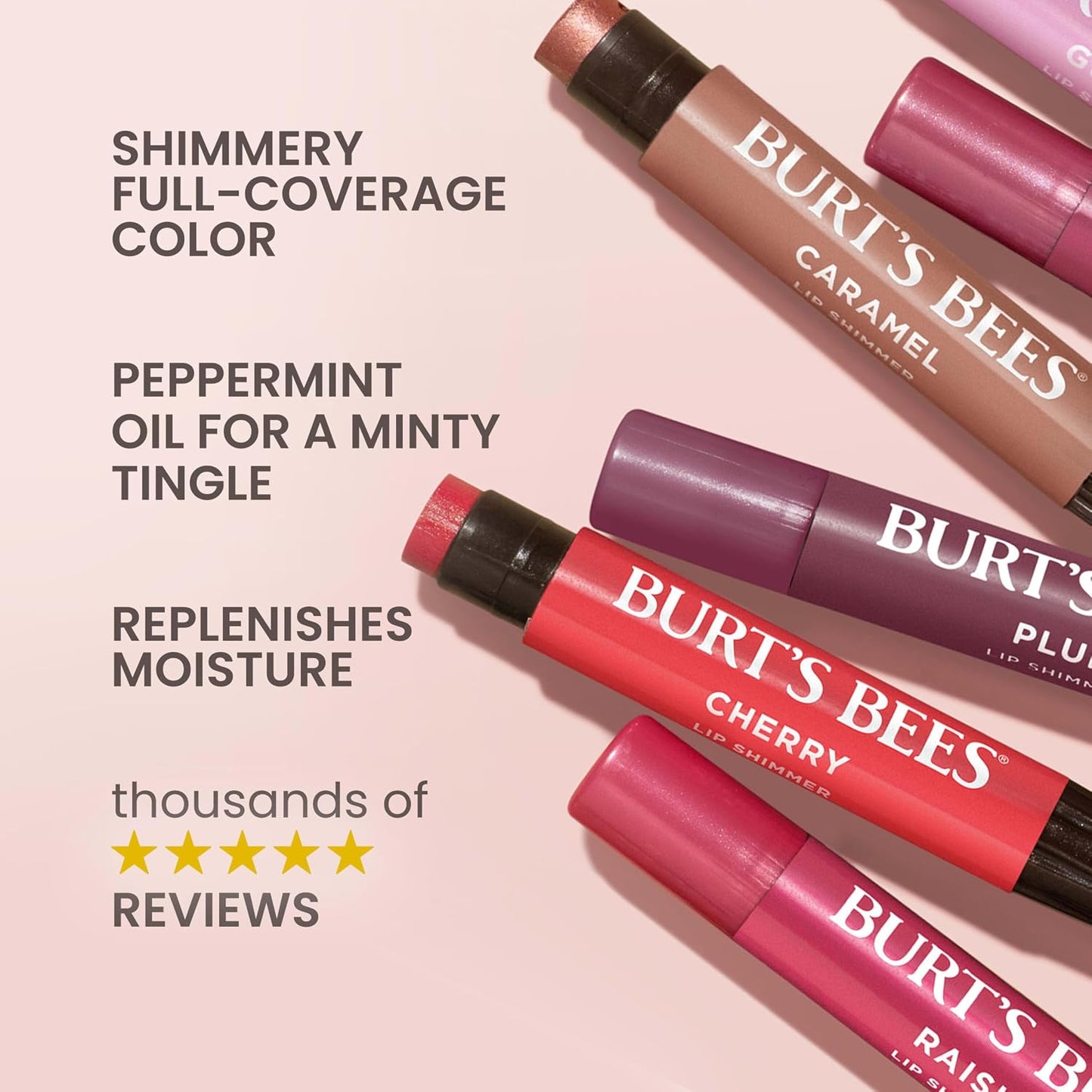 HotBurt's Bees Lip Shimmer Nude Collection, Tinted Lip Balm Stick, Moisturizing for All Day Hydration with Natural Glowy Pigmented Finish & Buildable Color, 3 Warm Shades, Value Pack, 0.09 oz., Three Tubes