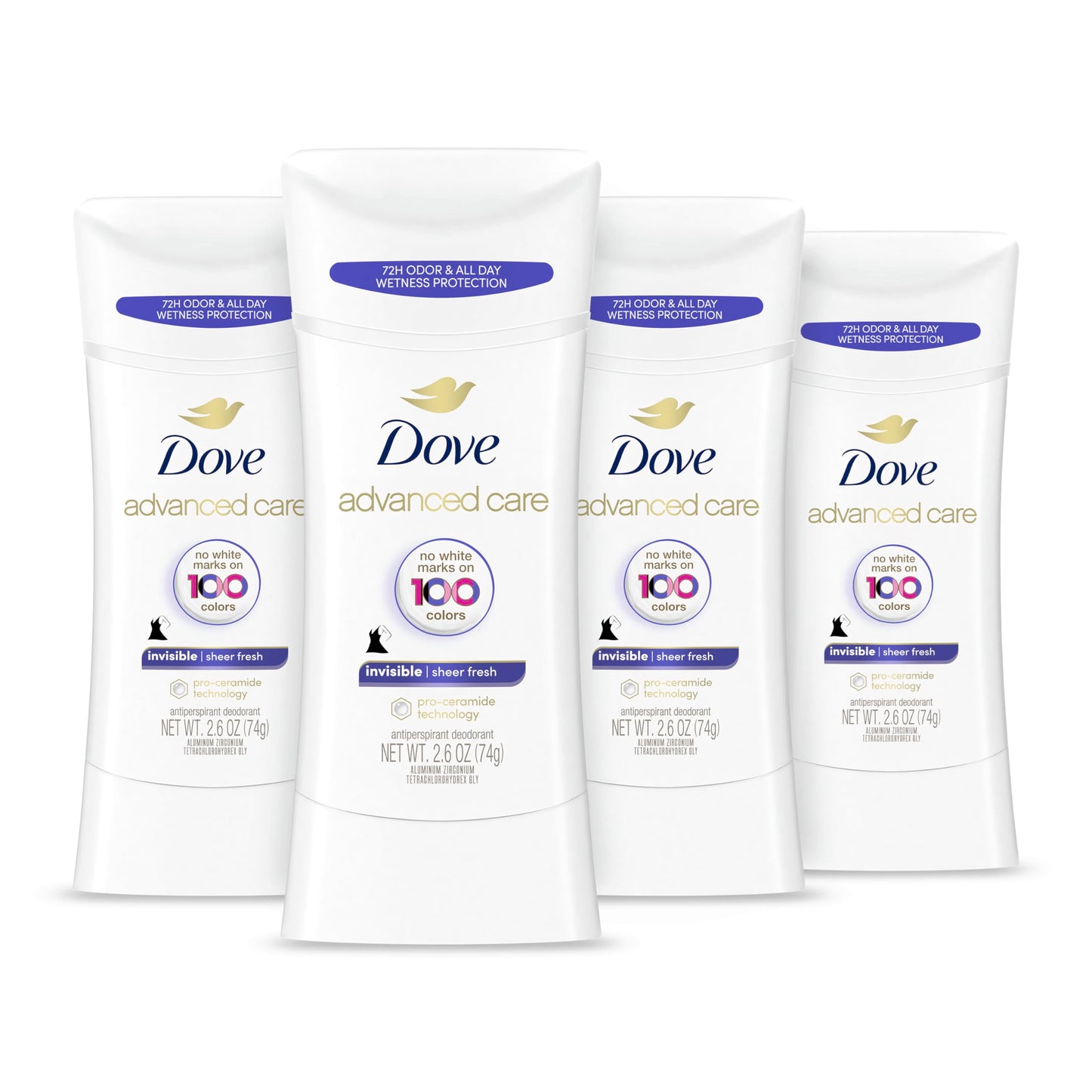 HotDove Advanced Care Antiperspirant Deodorant Stick Cool Essentials 4 ct for helping your skin barrier repair after shaving 72 hour odor control and sweat protection with Pro Ceramide Technology 2.6 oz