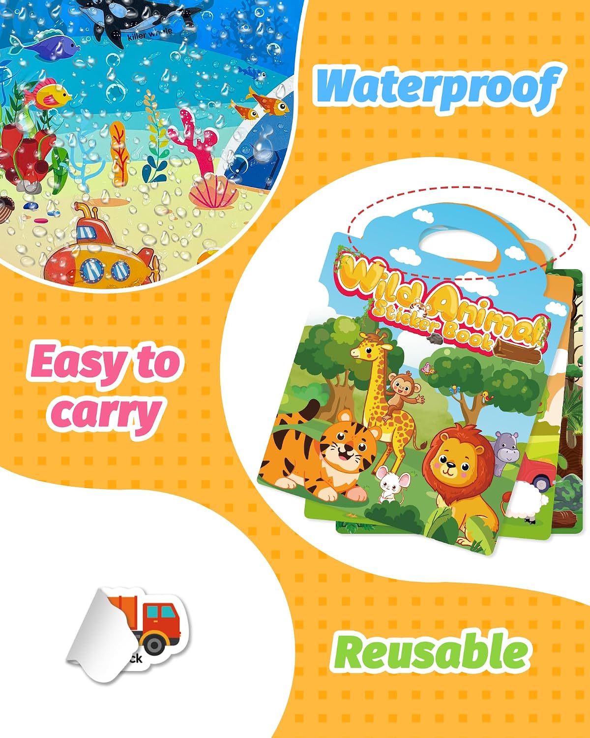HotWalenced Reusable Sticker Book for Toddlers, Travel Stickers for Kids, Toddler Craft Activities Toys, Birthday Gifts for Boys & Girls