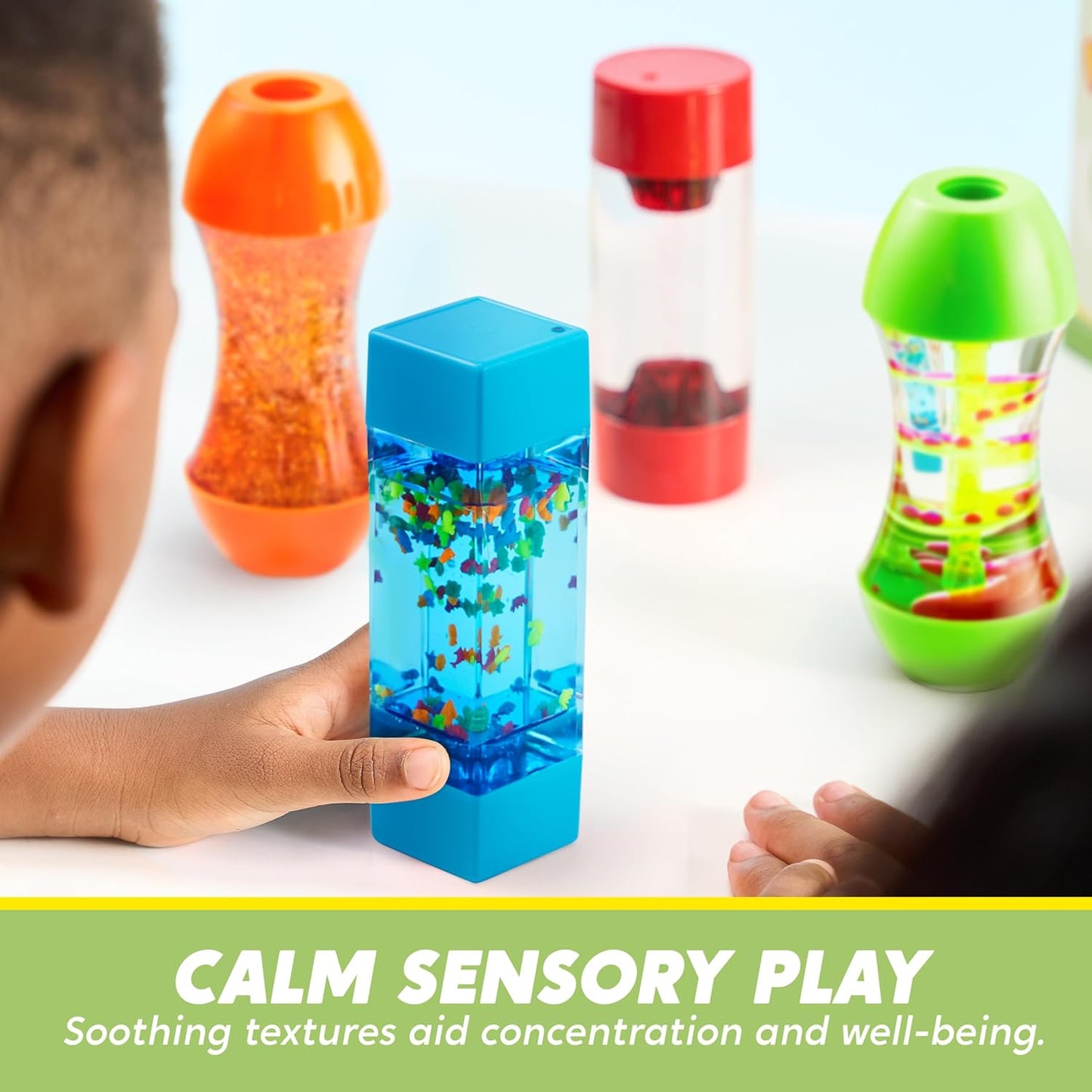 HotJOYIN 4-Pack Fidget Tubes for Kids, Sensory Tubes, Stress Relief Toy, Speech Therapy, Calming Toys for Children with Autism, Calm Down Corner Classroom Supplies, Back to School Gifts for Toddlers