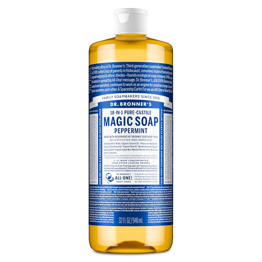 HotDr. Bronner's Pure-Castile Magic Liquid Soap - Made with Regenerative Organic Certified Oils- 18-in-1 Uses for Face, Body, Hand, Hair, Laundry & More- Vegan, Non-GMO- Body Wash- Peppermint,32oz