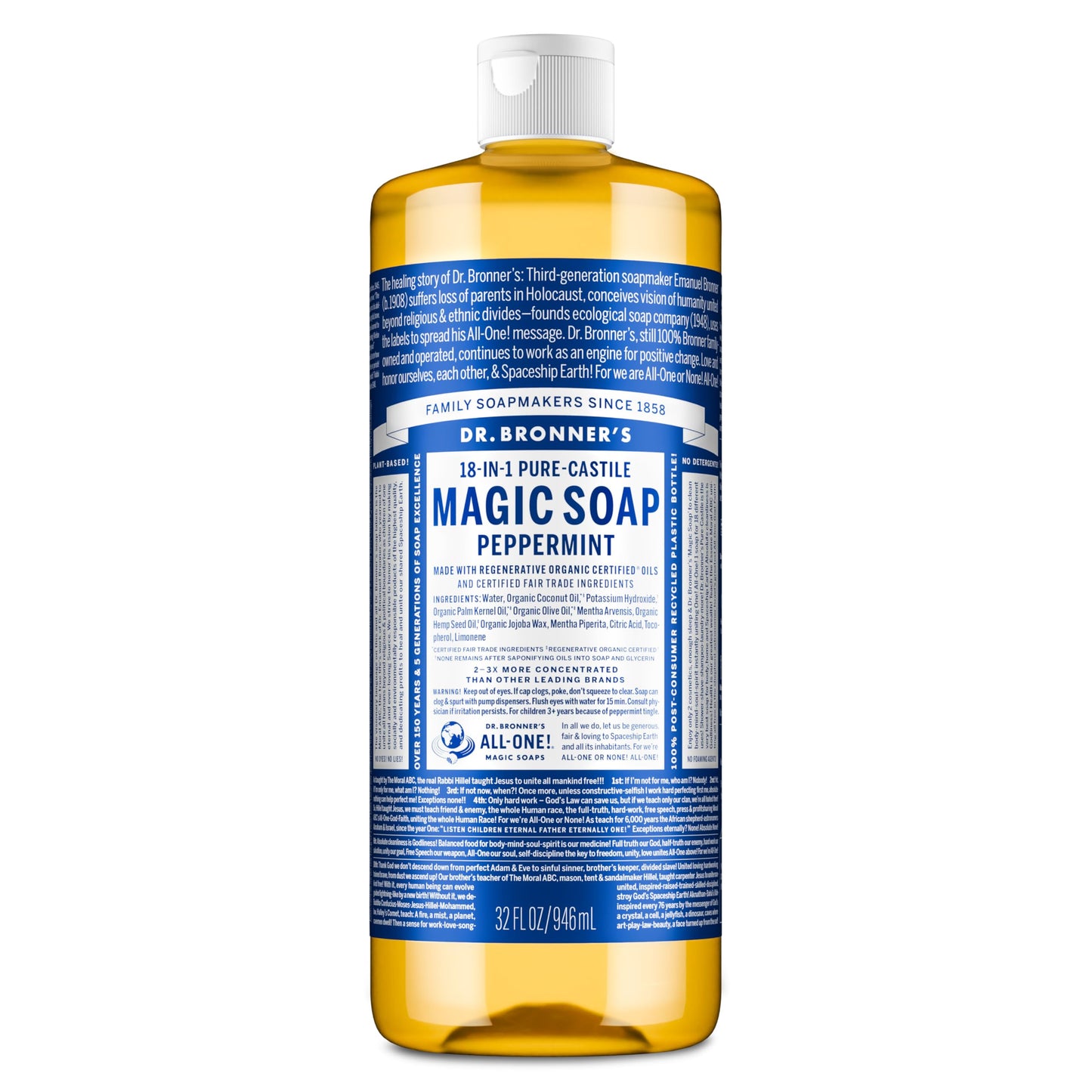 HotDr. Bronner's Pure-Castile Liquid Soap, Made with Organic Oils, 18-in-1 Uses: Face, Body, Hair, Laundry, Pets and Dishes, Concentrated, Vegan, Non-GMO, Lavender, 32 Oz