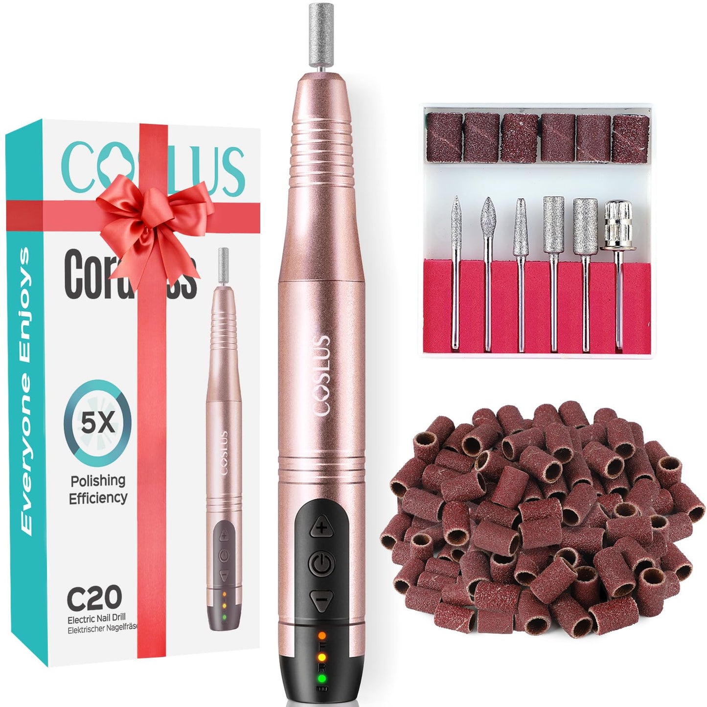 HotCOSLUS C20 Cordless Nail Drill Electric File: Professional for Acrylic Gel Dip Powder Nails, Portable All-in-One Nail Drill Machine Kit for Manicure & Pedicure, Rechargeable Lightweight, Purple