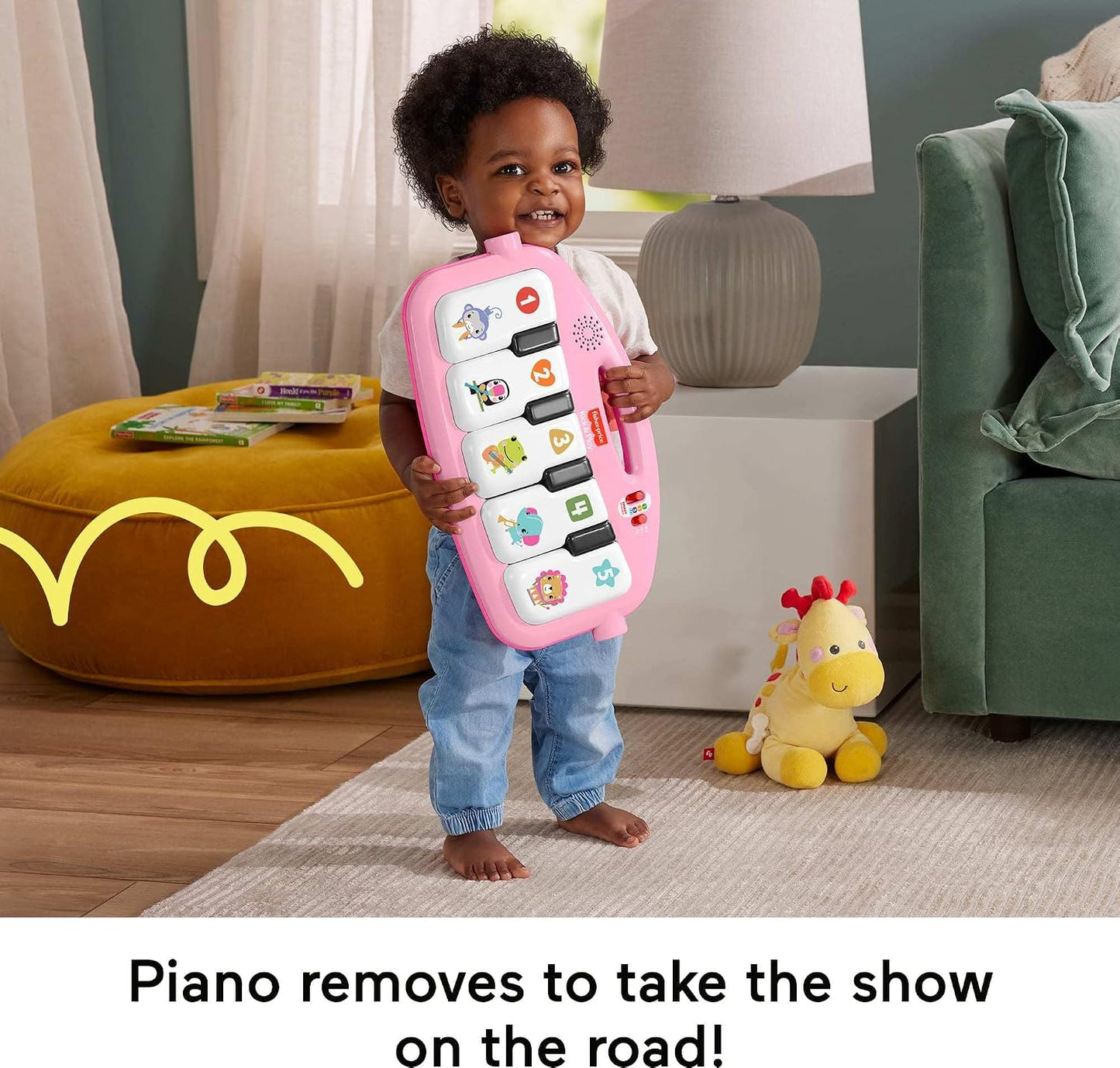 Hot Fisher-Price Baby Playmat Glow and Grow Kick & Play Piano Gym, Pink Musical Learning Toy with Developmental Activities for Newborns 0+ Months