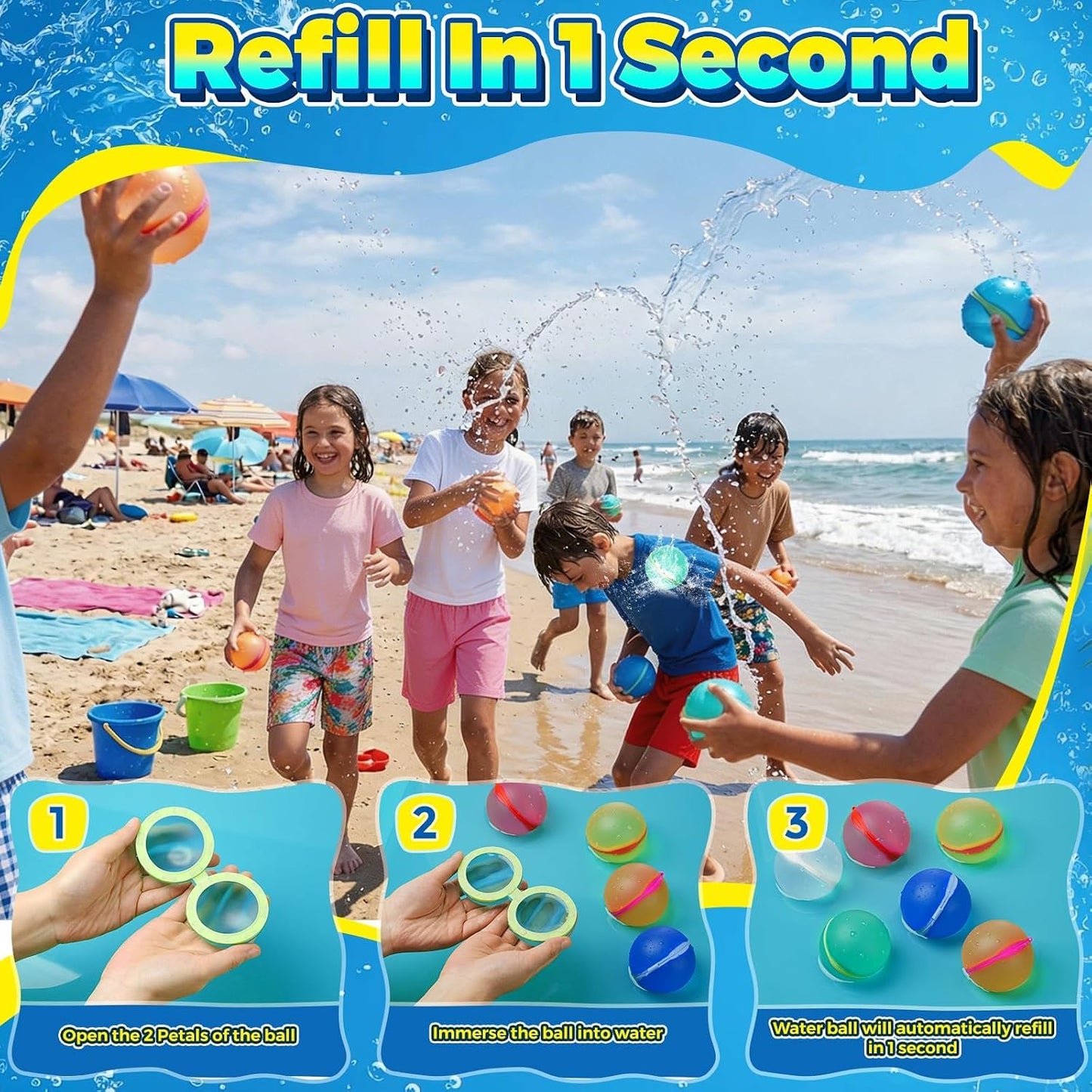 HotReusable Water Balloons,12 Pcs Magnetic Splash Refillable Balls,Summer Water Toys for Kids Pool Beach & Outdoor (12pcs)