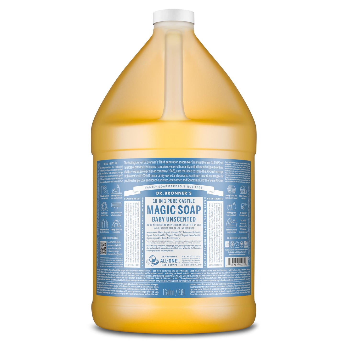 HotDr. Bronner's Pure-Castile Magic Soap Liquid (Baby Unscented, 32 Ounce) – Made with Regenerative Organic Certified Oils – For Sensitive Skin, Babies, Face, Hair, Laundry, Dishes, Hand Soap & Body Wash