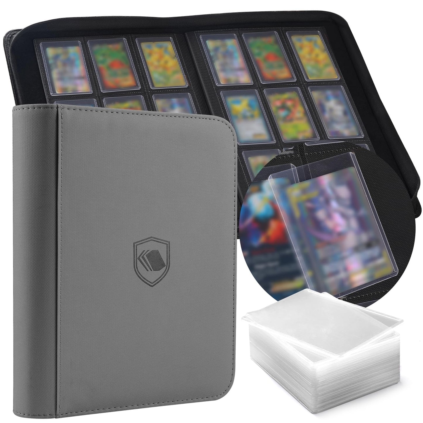 HotTop Loader Binder 9 Pocket, Holds 360 Toploaders, 100 Toploaders INCLUDED | Toploader Binder for 3" x 4" Rigid Toploaders, Trading Card Binder for TCG, MTG, Sport Cards, PU Leather Cover, Side Loading