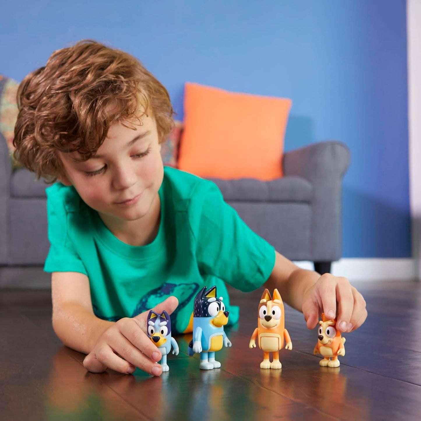 HotBluey Family Figure Pack of 4, Robust Poseable Character Toys with Bingo, Chilli, and Bandit Figures, Toddler-Sized Animal Figurines for Kids Ages 3+ | Movable arms & legs, portable size for on-the-go play; toddler figurine toys for kids ages 3+, thoug