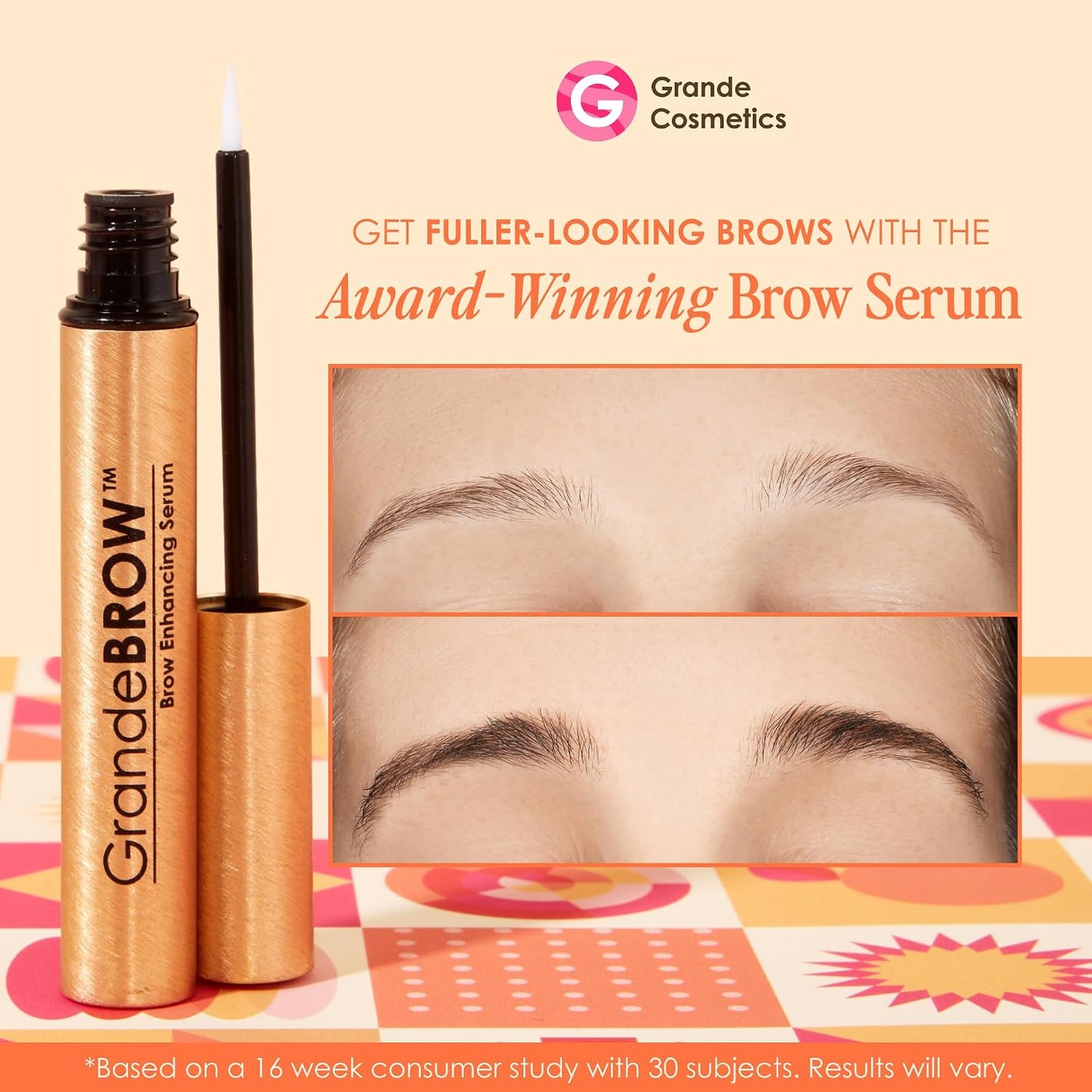 HotGrande Cosmetics GrandeBROW Brow Enhancing Serum For Fuller, Bolder, Looking Eyebrows - Brow Serum With Vitamins, Peptides, Antioxidants, Amino Acids, Cruelty-Free
