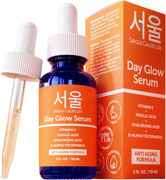 HotSeoulCeuticals Korean Skin Care 20% Vitamin C Hyaluronic Acid Serum + CE Ferulic Acid - Potent Anti Aging, Anti Wrinkle Korean Beauty 1oz