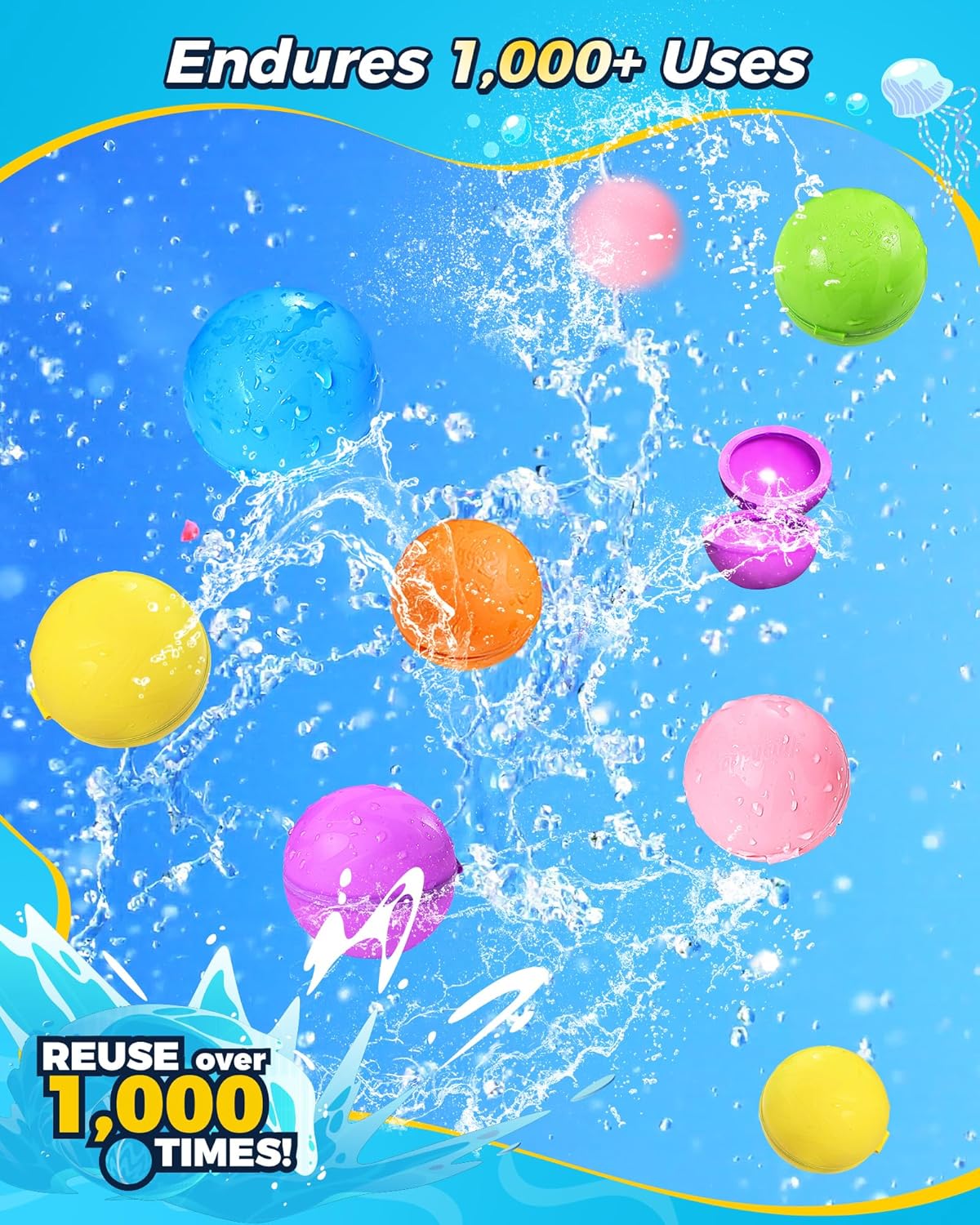 HotReusable Water Balloons 12PCS - Summer Water Toys for Pool Beach & Outdoor, Self-Sealing Refillable Water Bombs for Kids Ages 3-14, Magnetic Splash Balls for Kids Fun Games & Activities