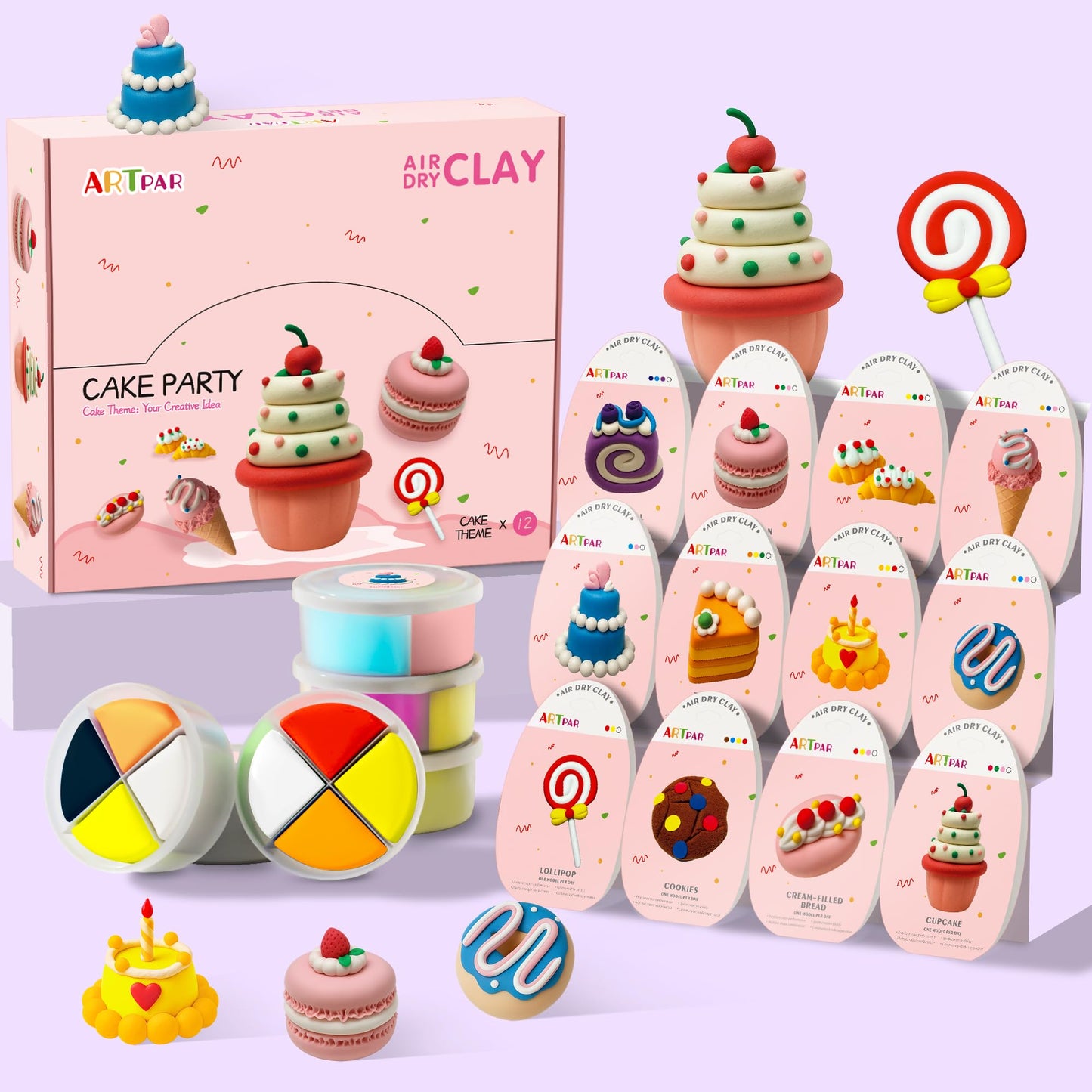 HotARTPAR Air Dry Clay Kit,12 Desserts Modeling Magic Clay for Kids Craft Kit | Ultra-Light & Soft, Safe and Non-Sticky | Cute DIY Art & Crafts Fun Kitchen Toys, Home Party Favors Gifts for Boys & Girls