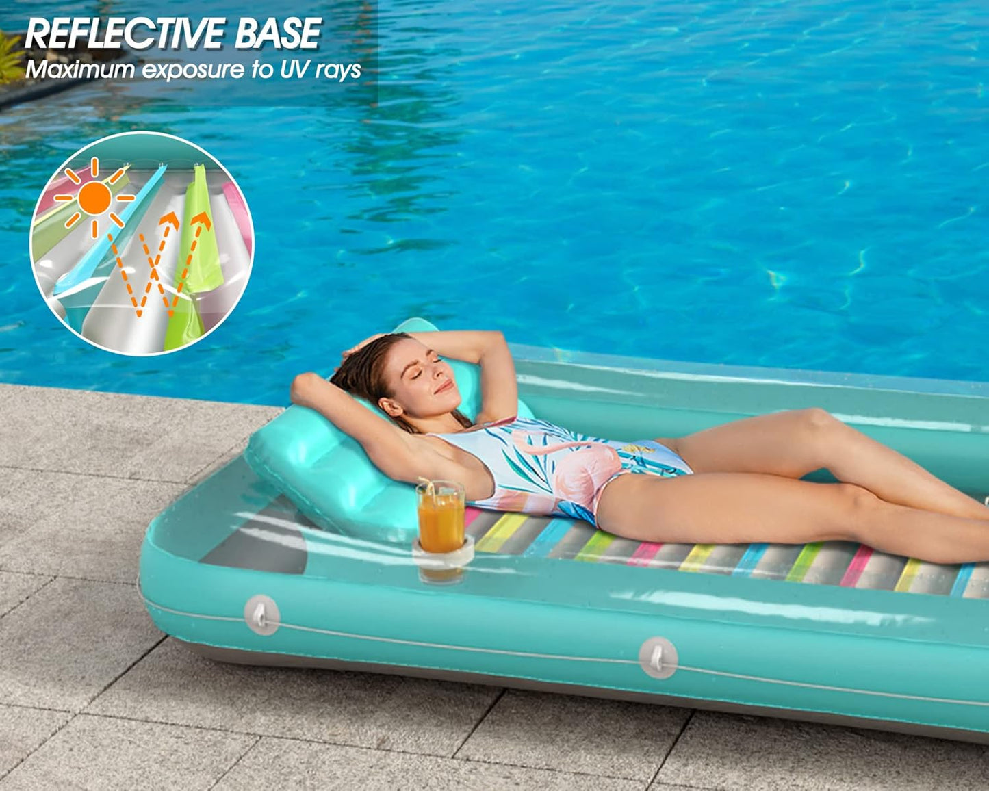 HotInflatable Tanning Pool Lounger Float - Jasonwell 4 in 1 Sun Tan Tub Sunbathing Pool Lounge Raft Floatie Toys Water Filled Tanning Bed Mat Pad for Adult Blow Up Kiddie Pools Kids Ball Pit (MG,L)