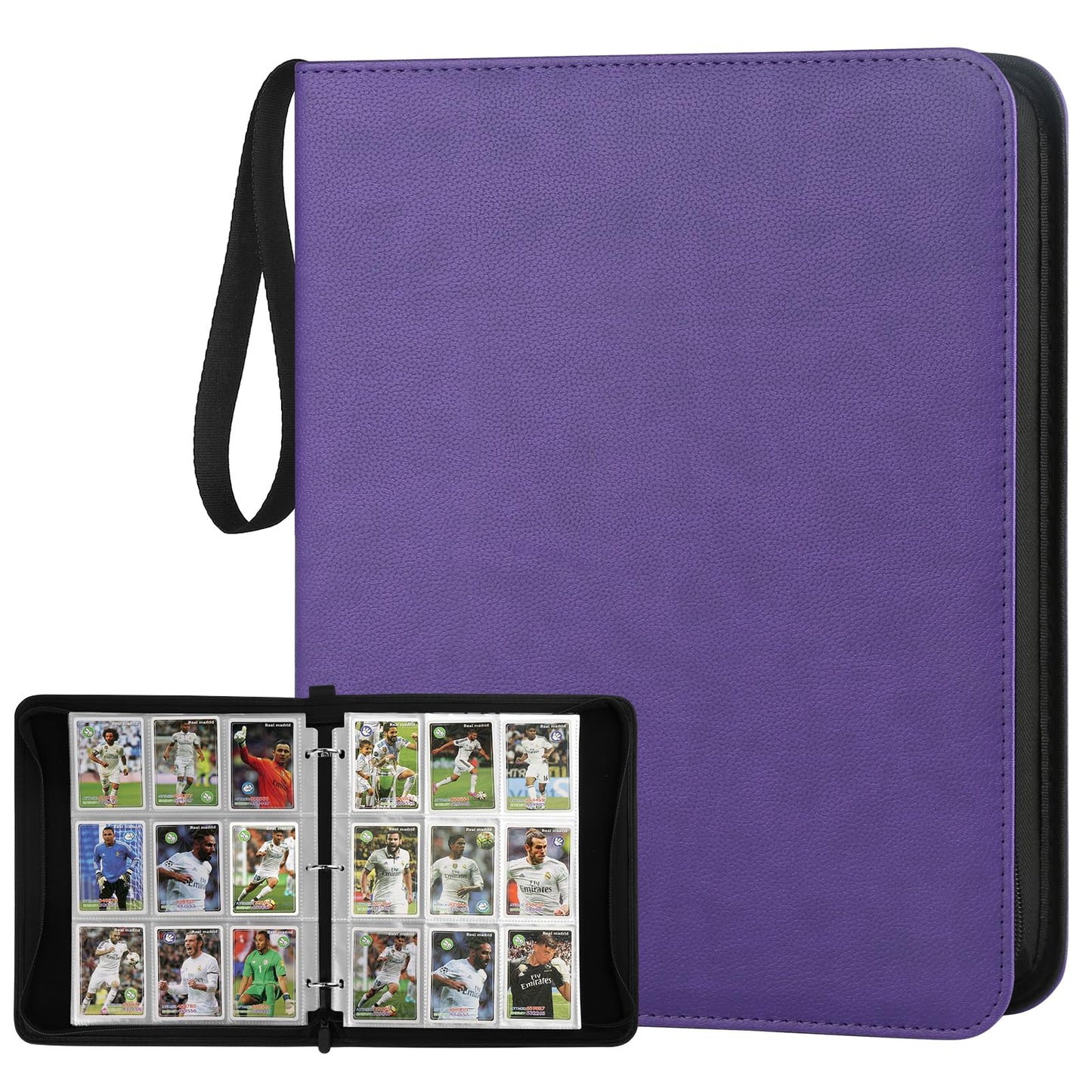 HotGERMUN 9 Pocket Trading Card Binder,720 Cards,40 Top-Loading Pages, Double Sided Pockets PU Cover Zipper Collection Album Folder for Standard MTG, TCG, Sports Cards(Black)