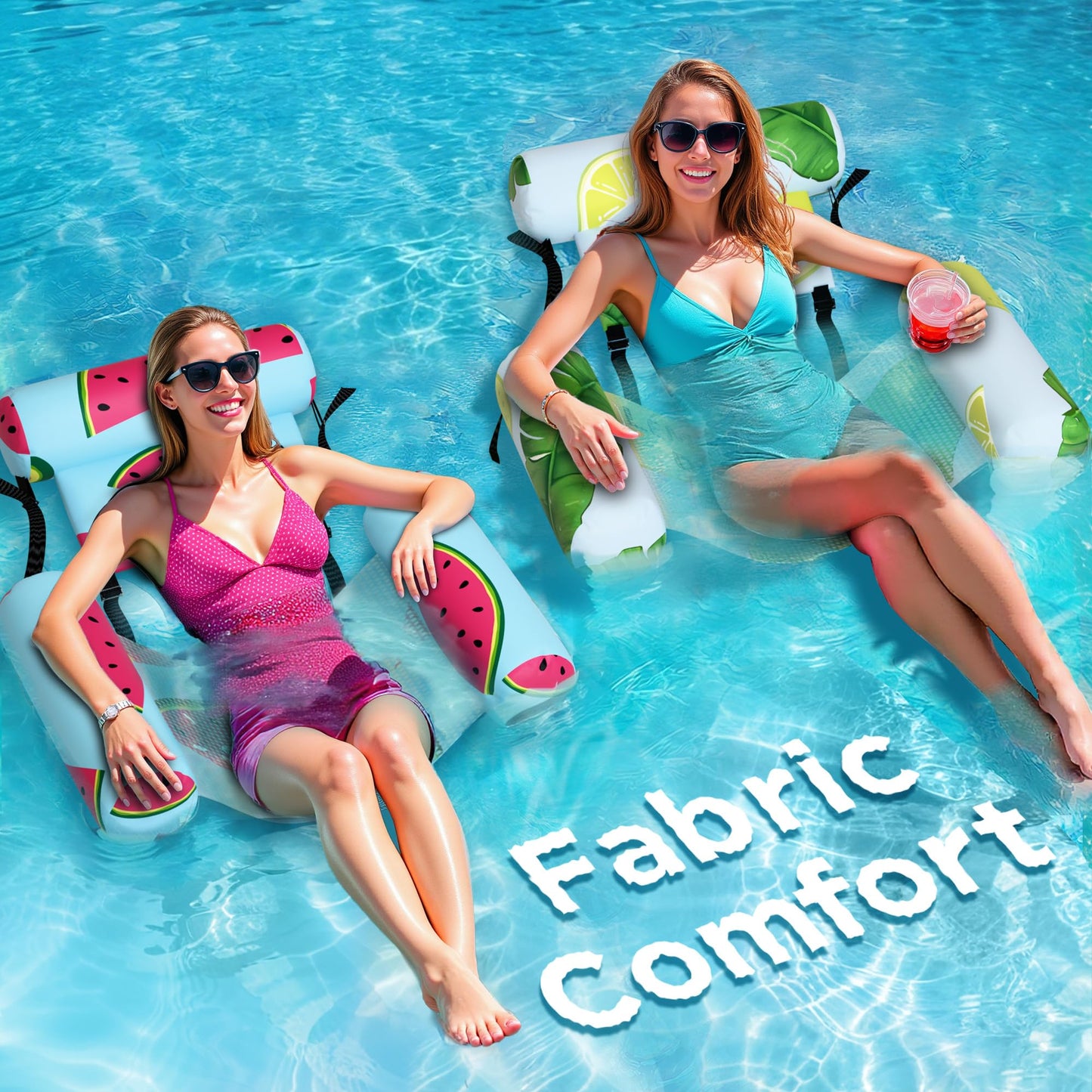 Hot Funscape Pool Floats Chairs Adult, 2pcs Kids Inflatable Pool Lounges-Stripe | Swimming Pool Fabric Floating Hammock Seat, Heavy Duty Blow Pool Noodle Lake Raft Floaties, Fun Summer Beach Water Party Game